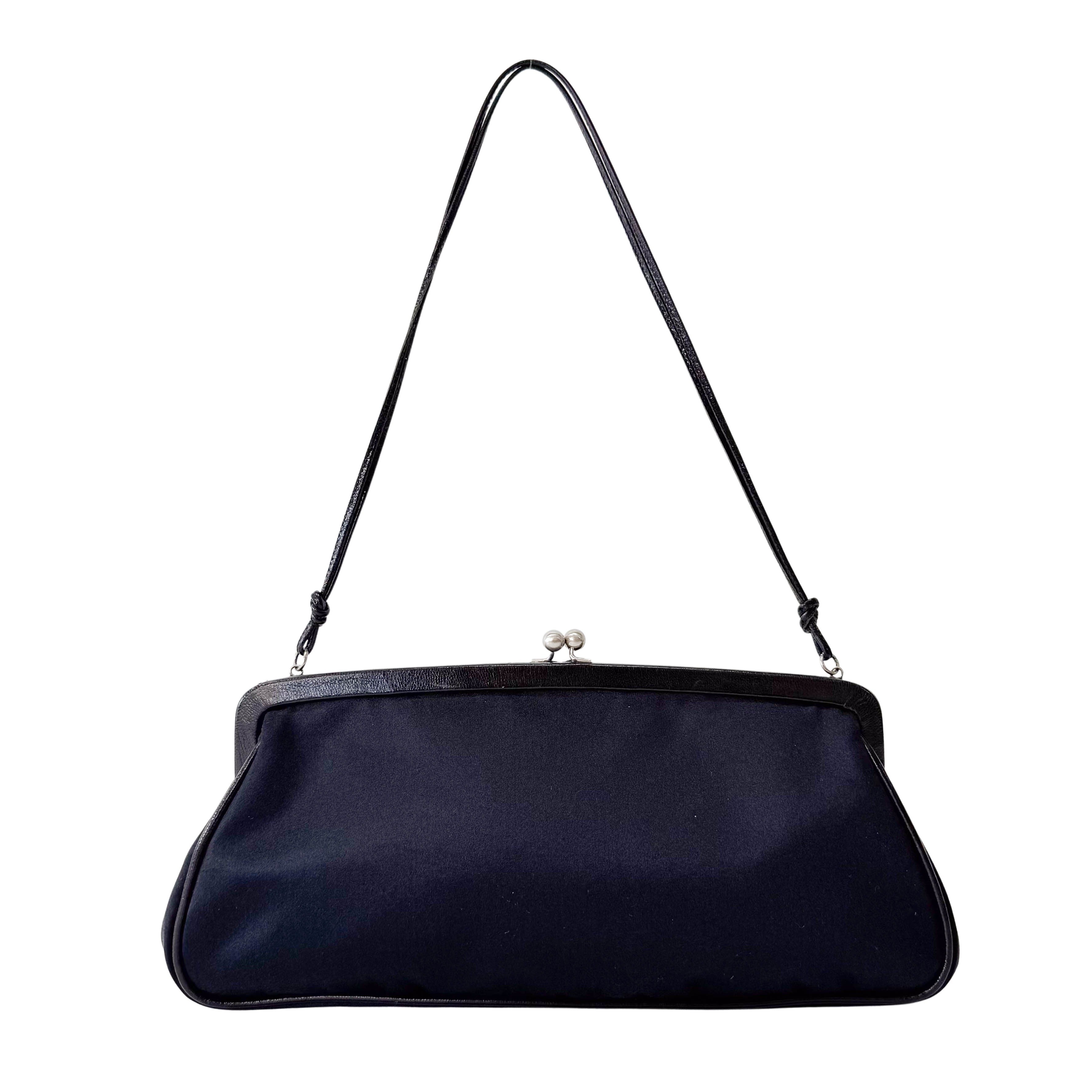 Mini Black Satin Chain Clutch Bag