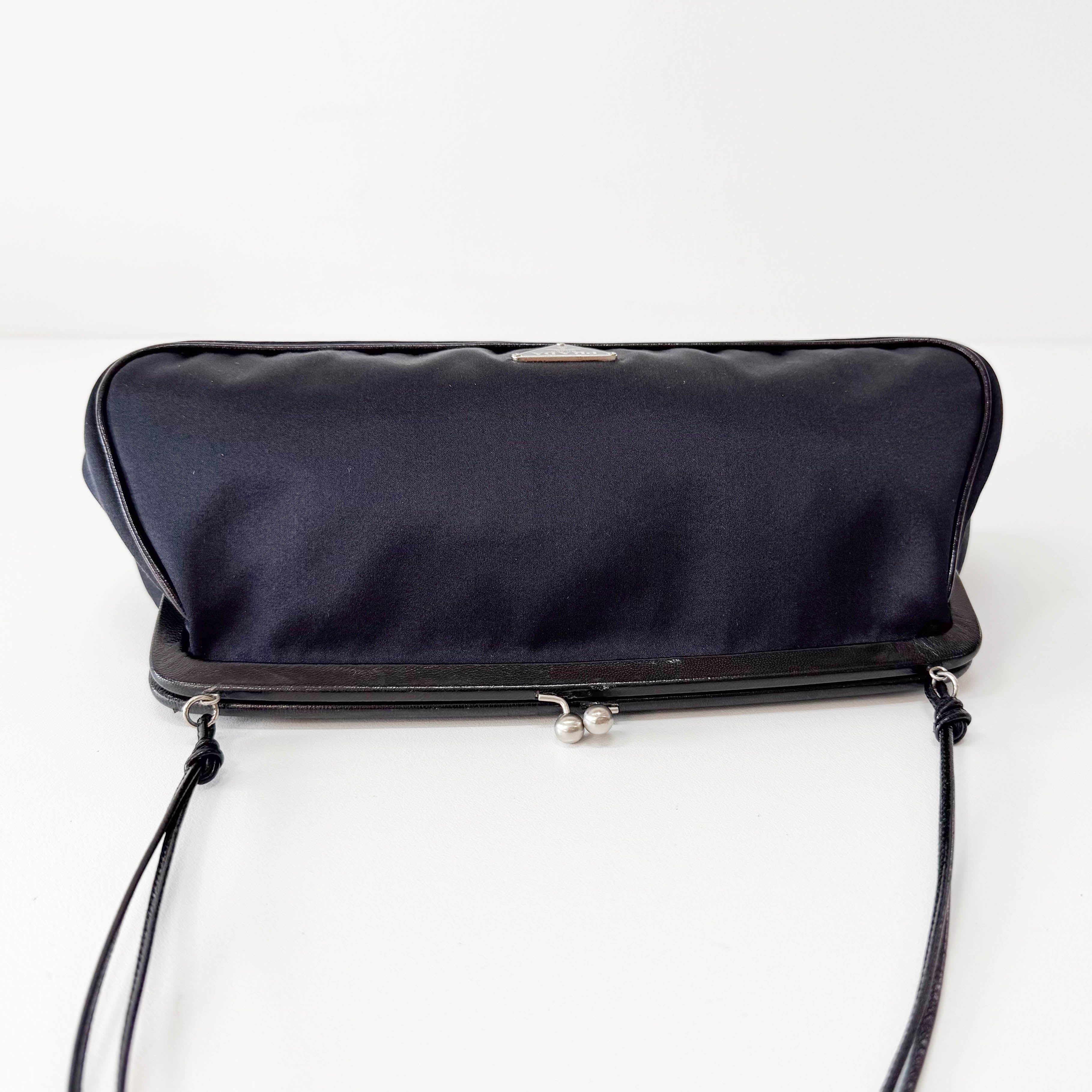 Mini Black Satin Chain Clutch Bag