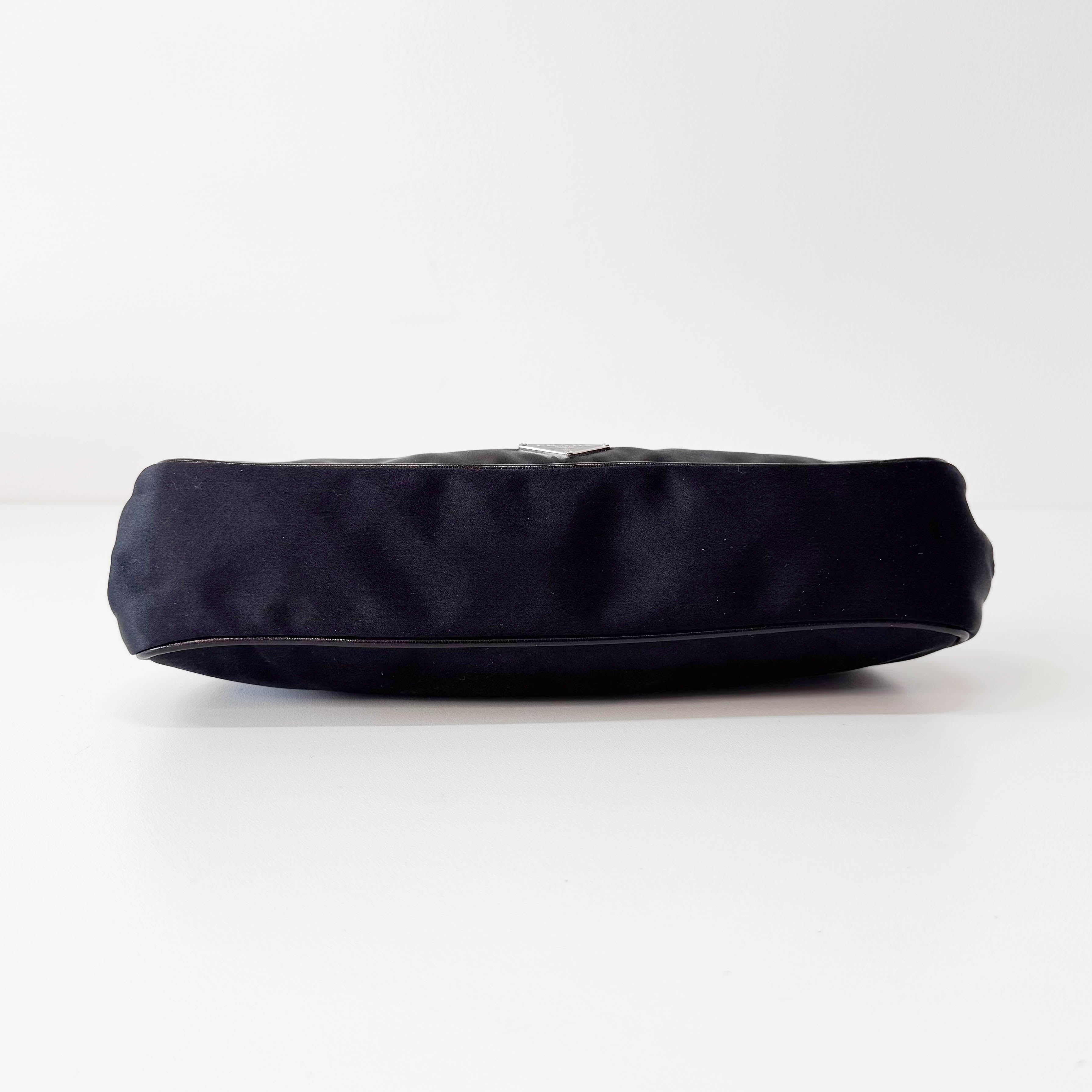Mini Black Satin Chain Clutch Bag