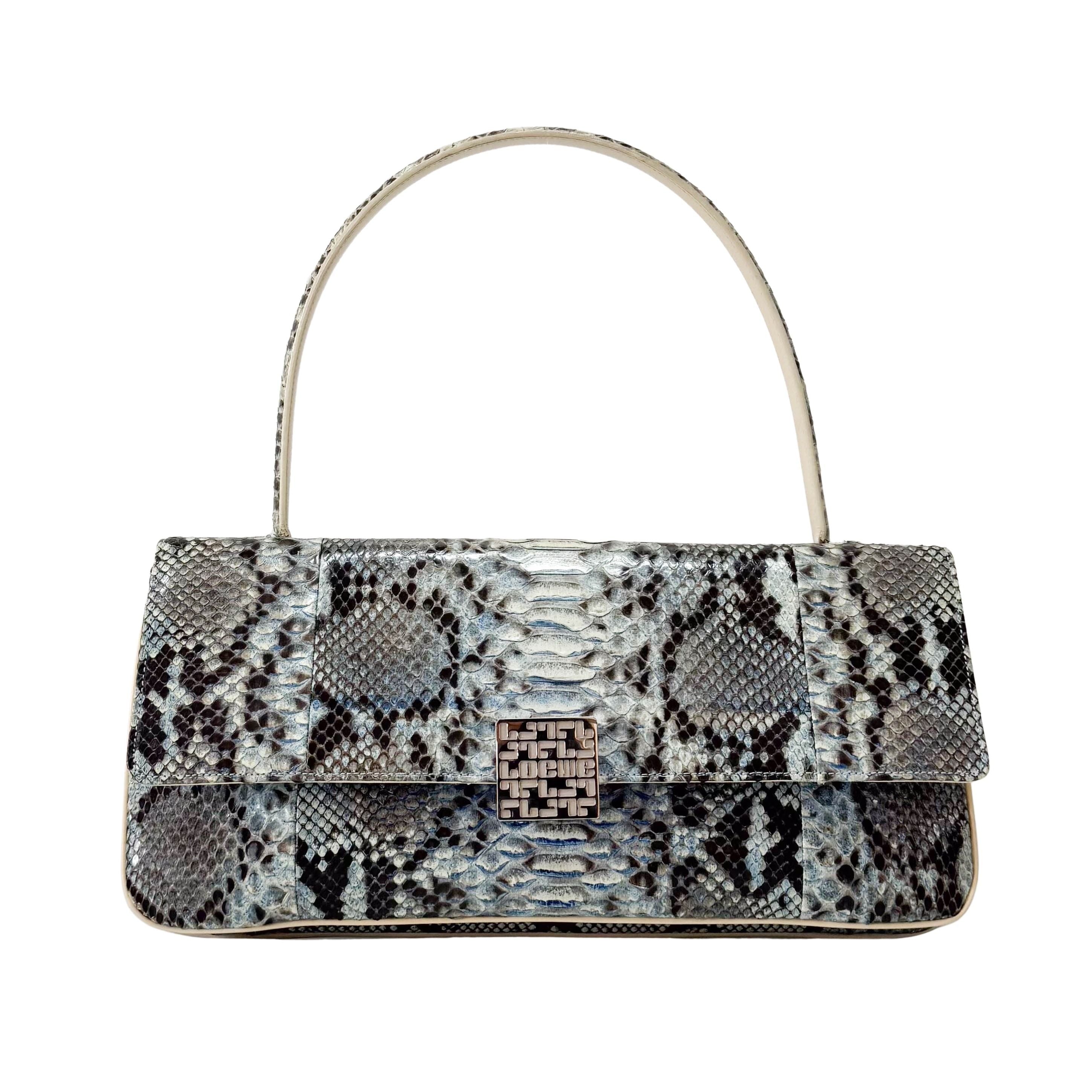 Blue Python Embossed Shoulder Bag
