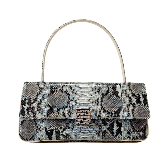 Blue Python Embossed Shoulder Bag