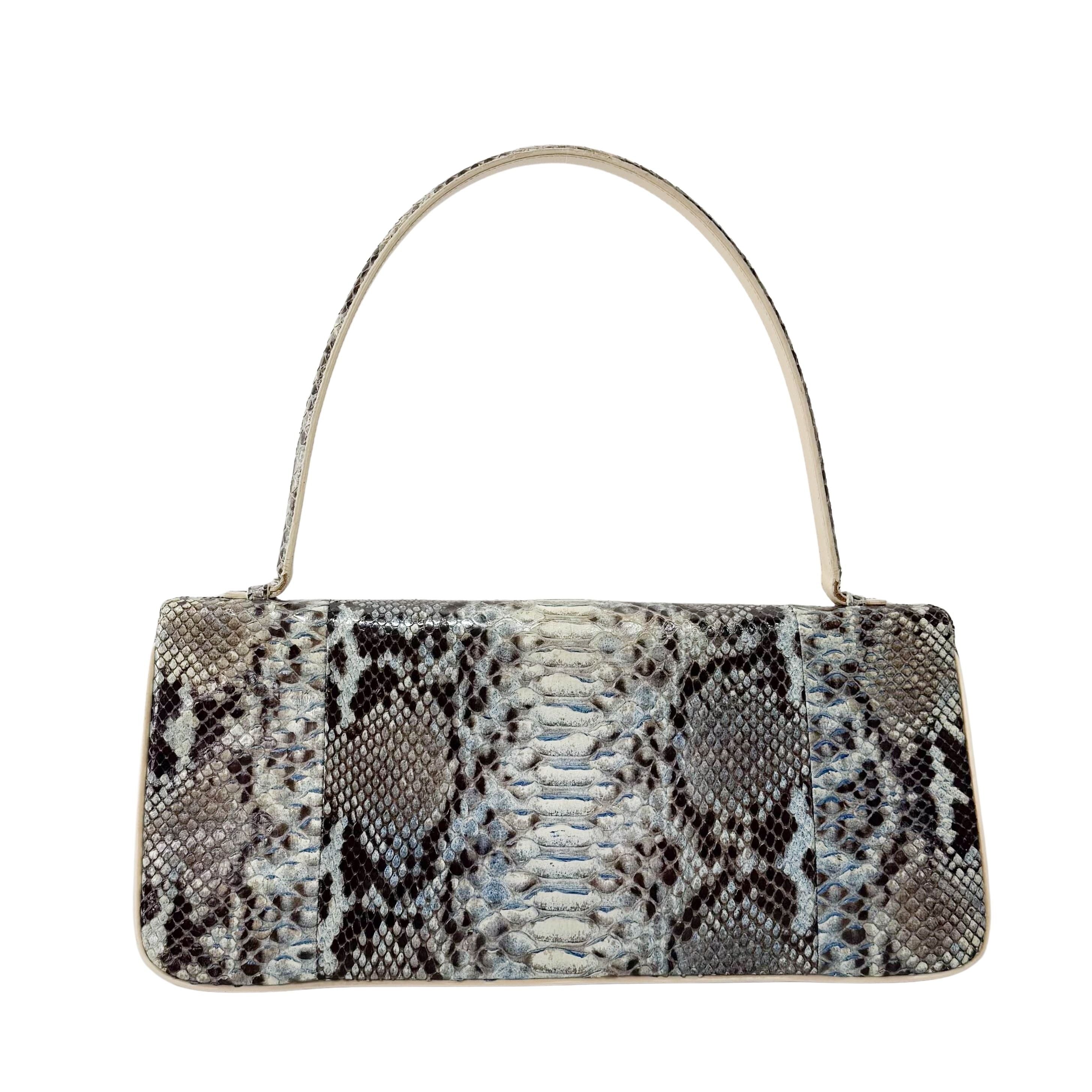 Blue Python Embossed Shoulder Bag