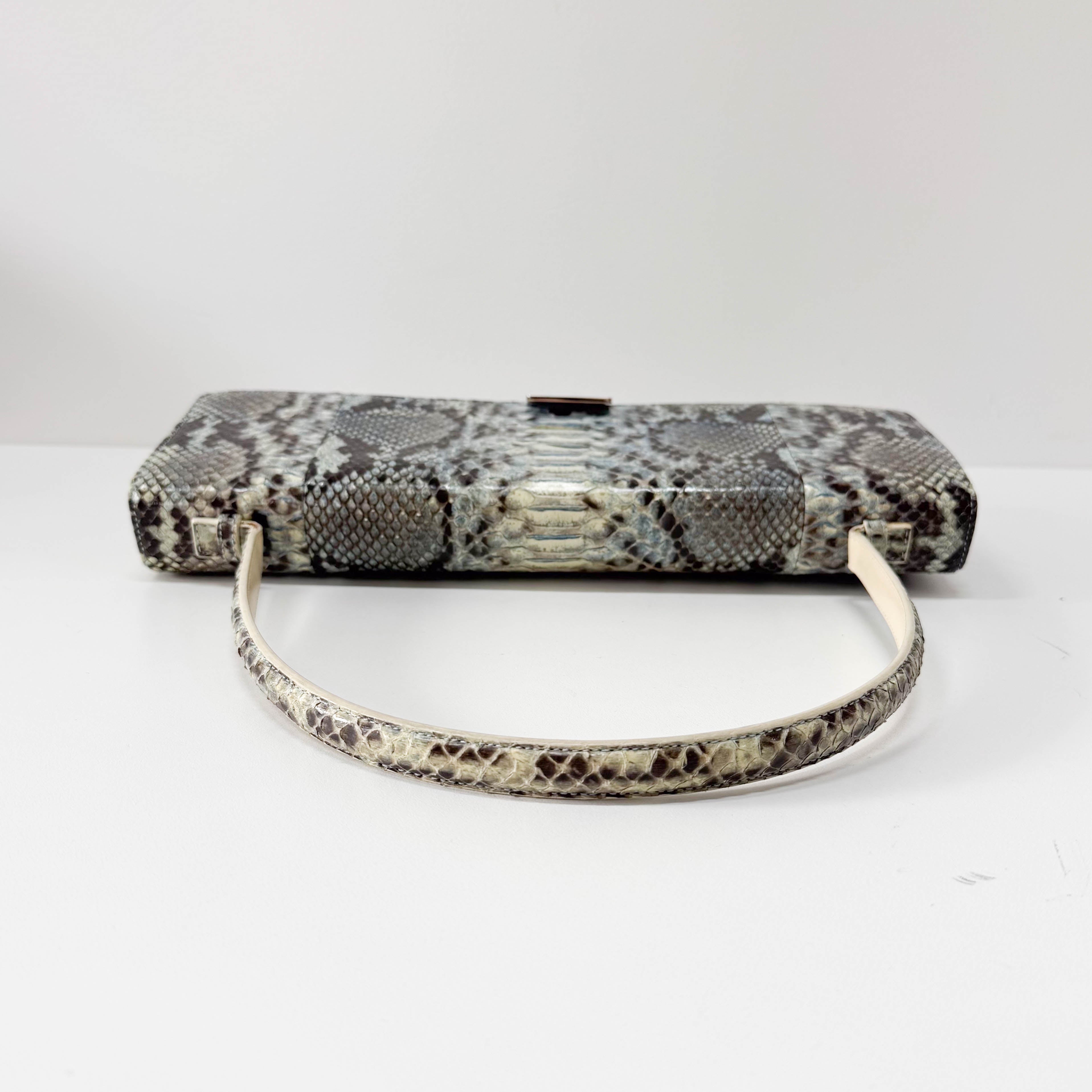 Blue Python Embossed Shoulder Bag
