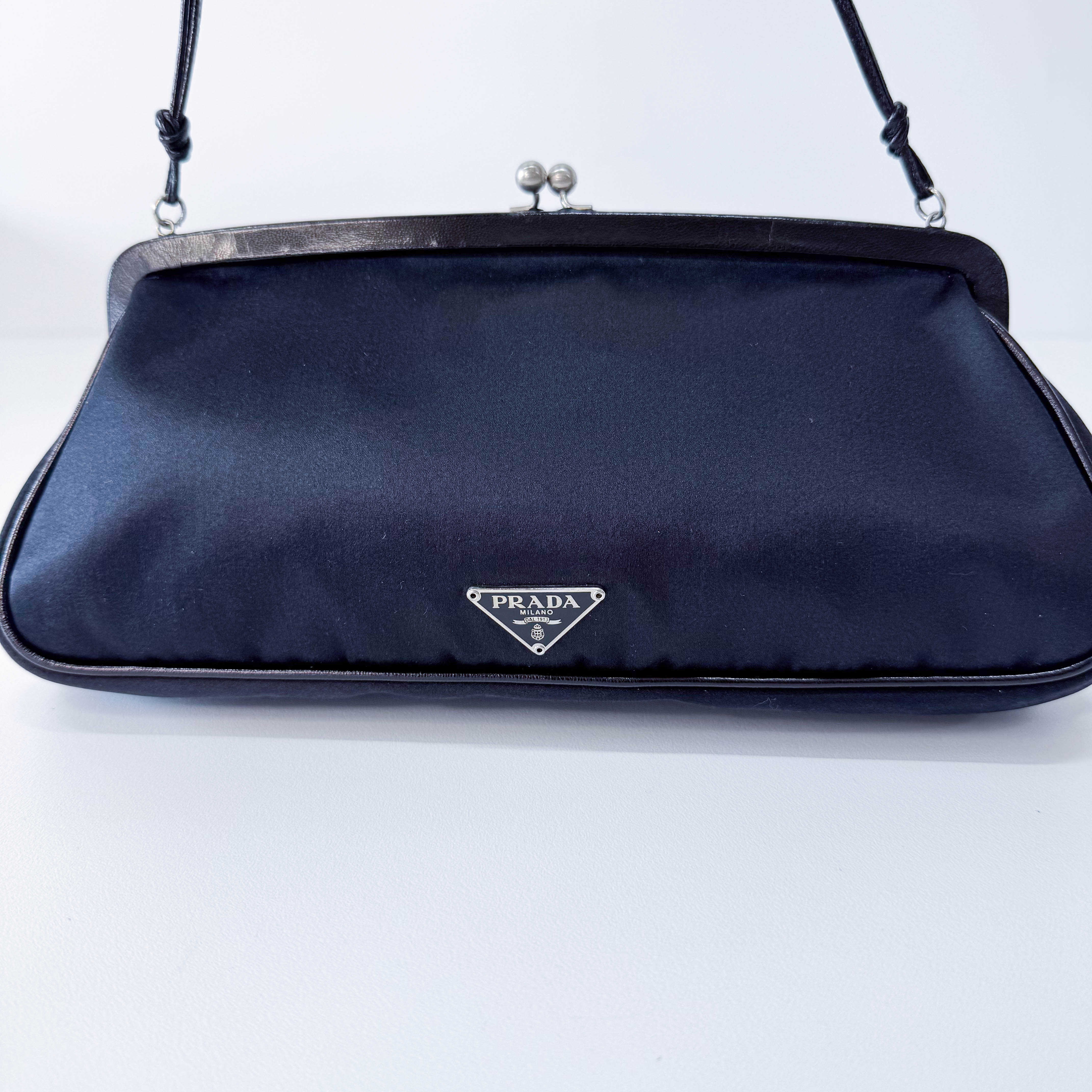 Mini Black Satin Chain Clutch Bag