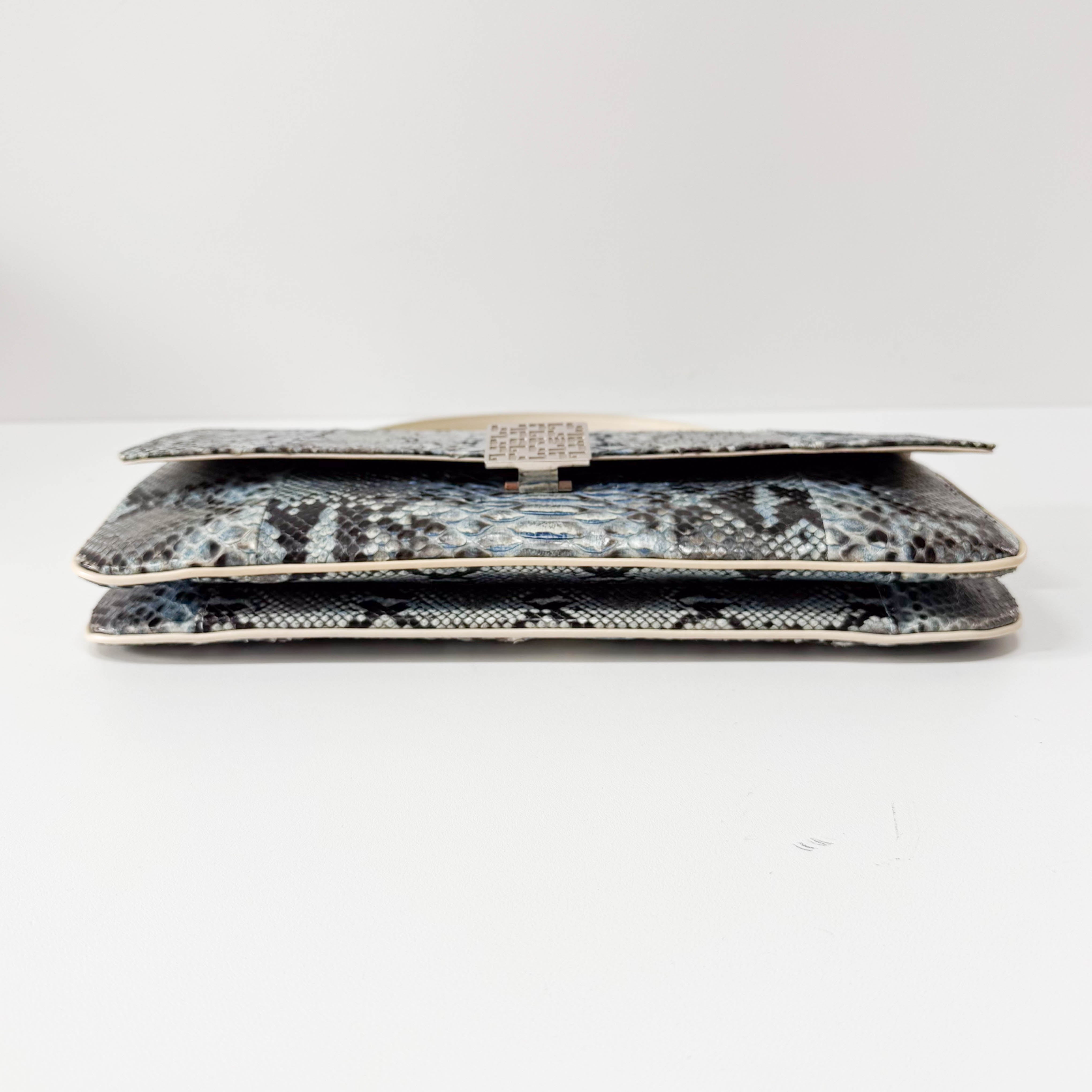 Blue Python Embossed Shoulder Bag