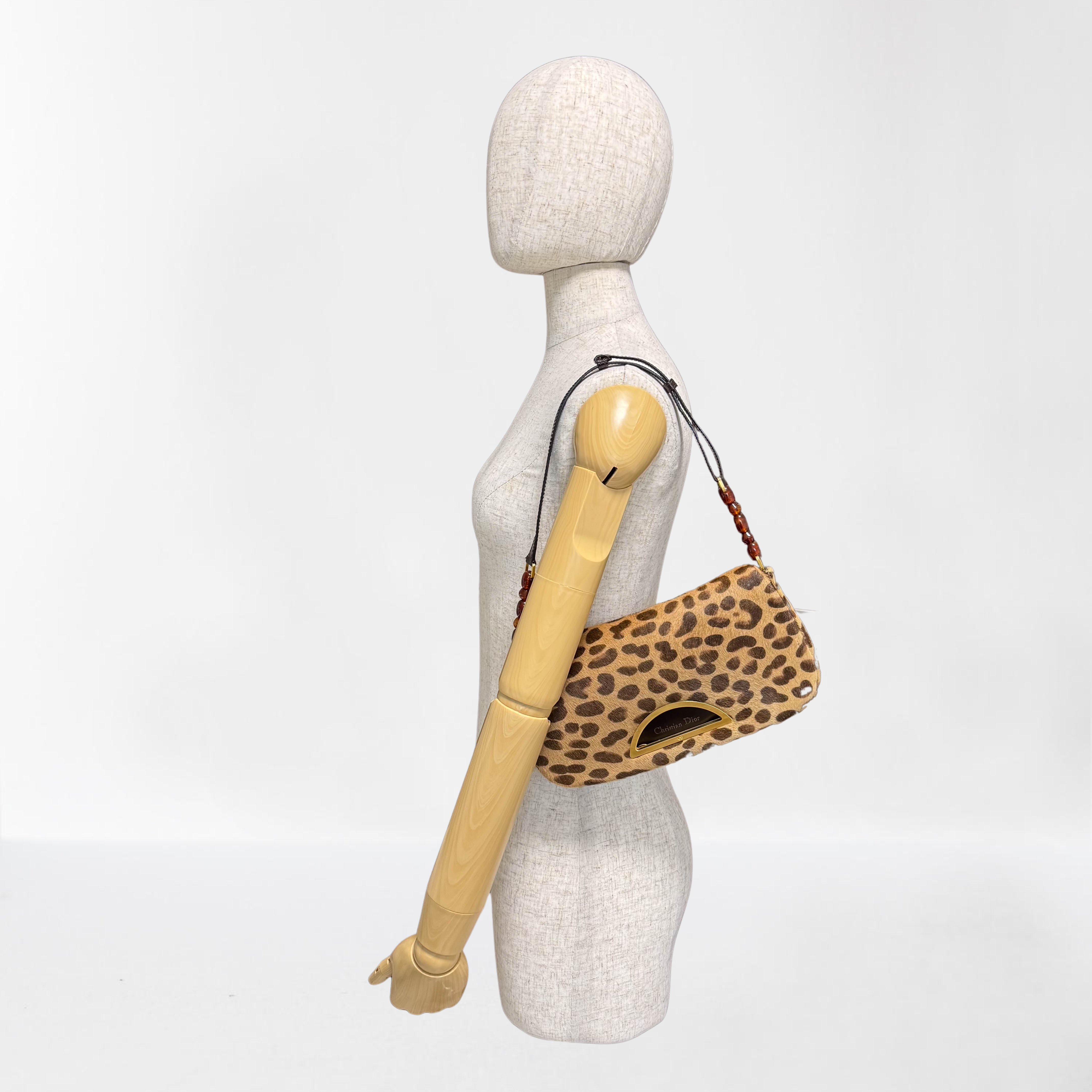 Malice Pearl Leopard Brown Leather Shoulder Bag