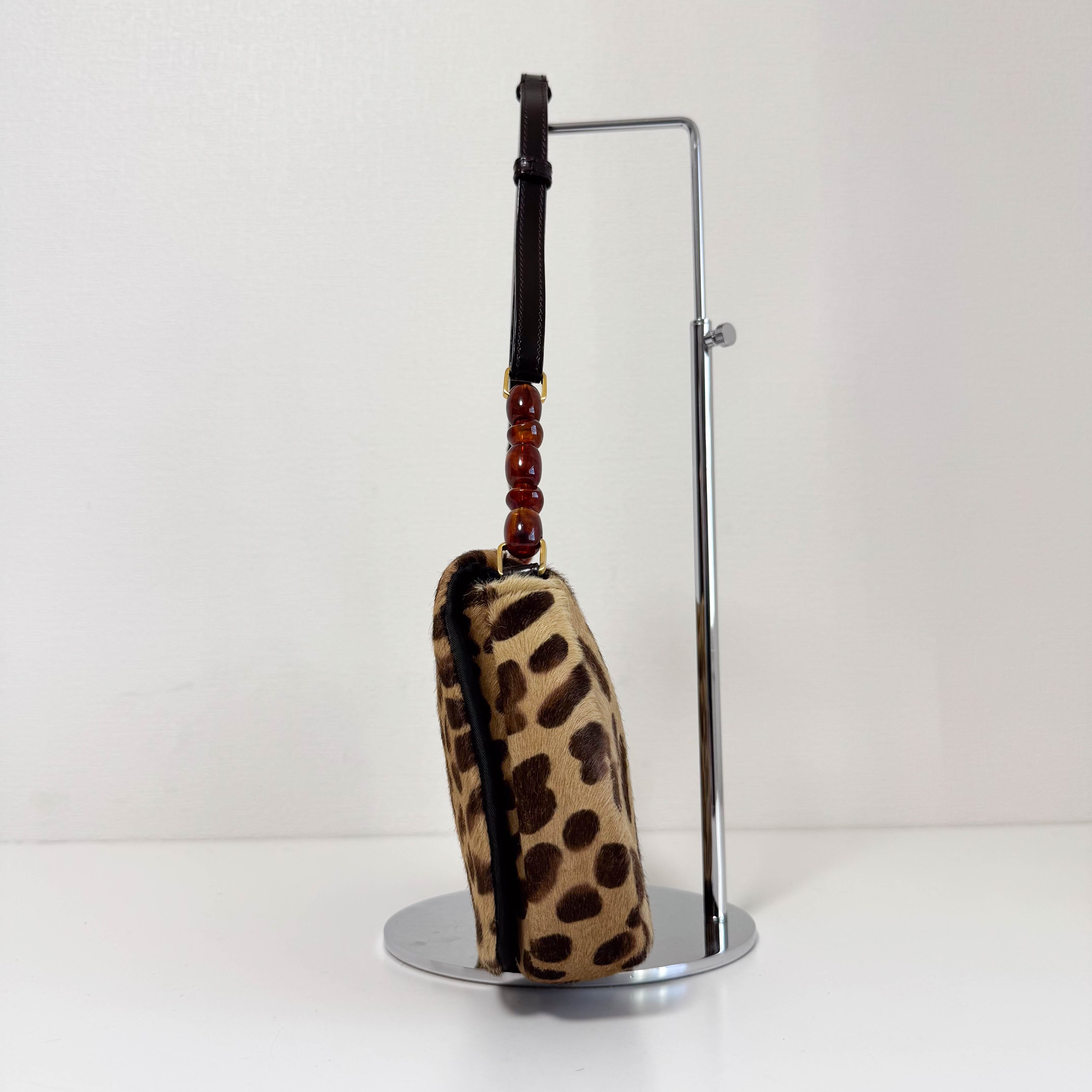 Malice Pearl Leopard Brown Leather Shoulder Bag