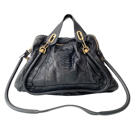 Paraty Black Embossed Lizzard Leather Two Way Bag