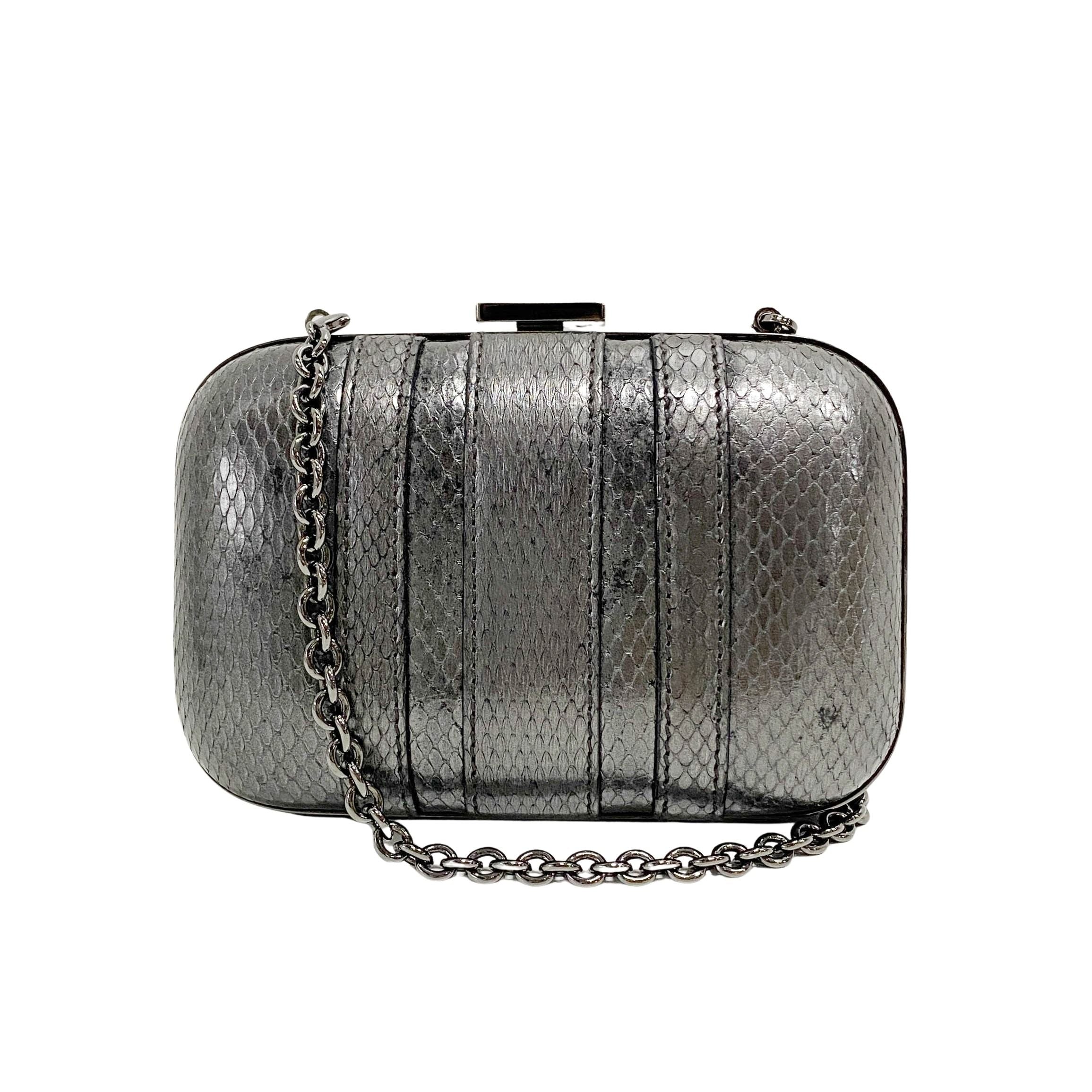 Pewter Metal Grey Python Embossed Hand Bag