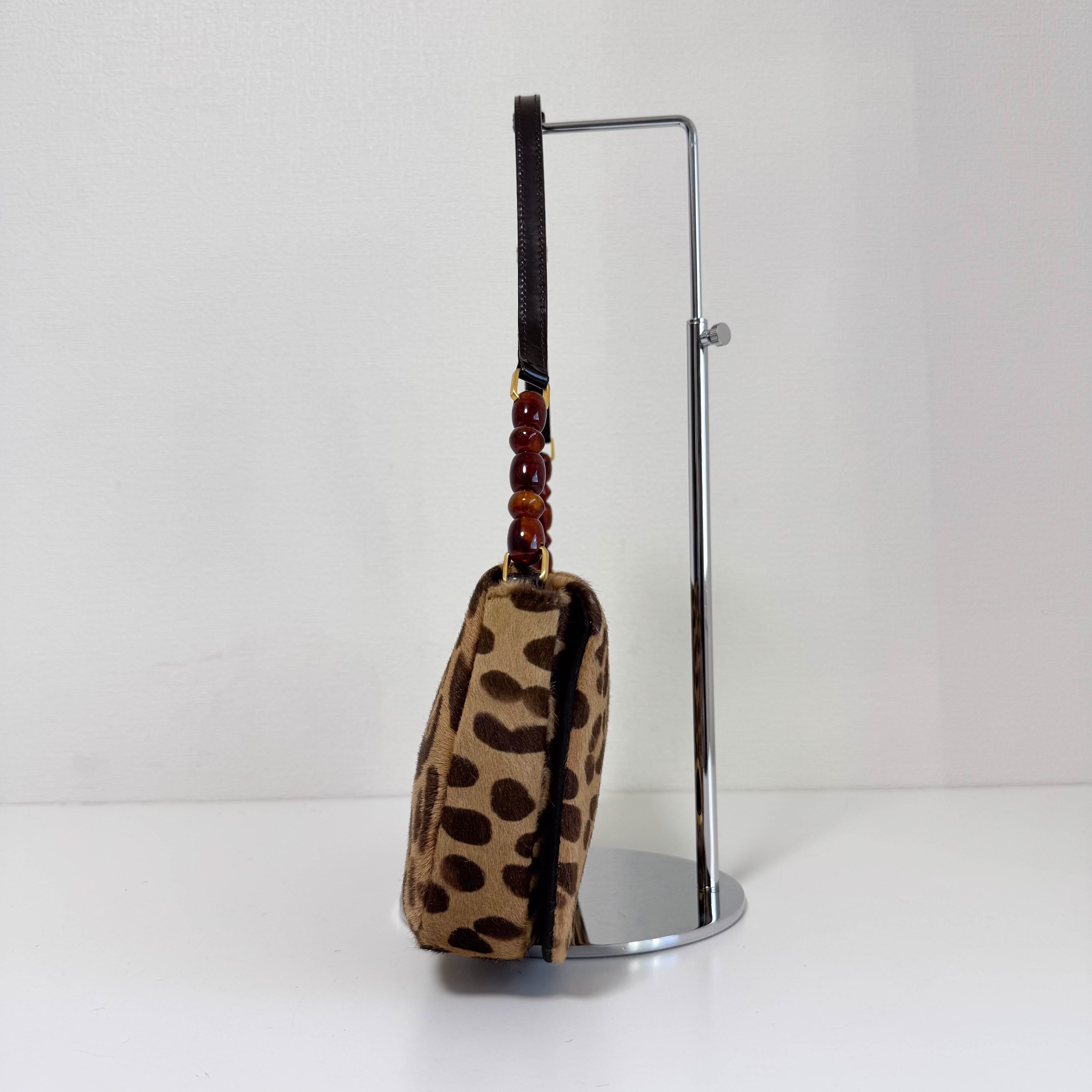 Malice Pearl Leopard Brown Leather Shoulder Bag