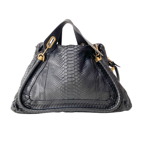 Paraty Black Embossed Lizzard Leather Two Way Bag