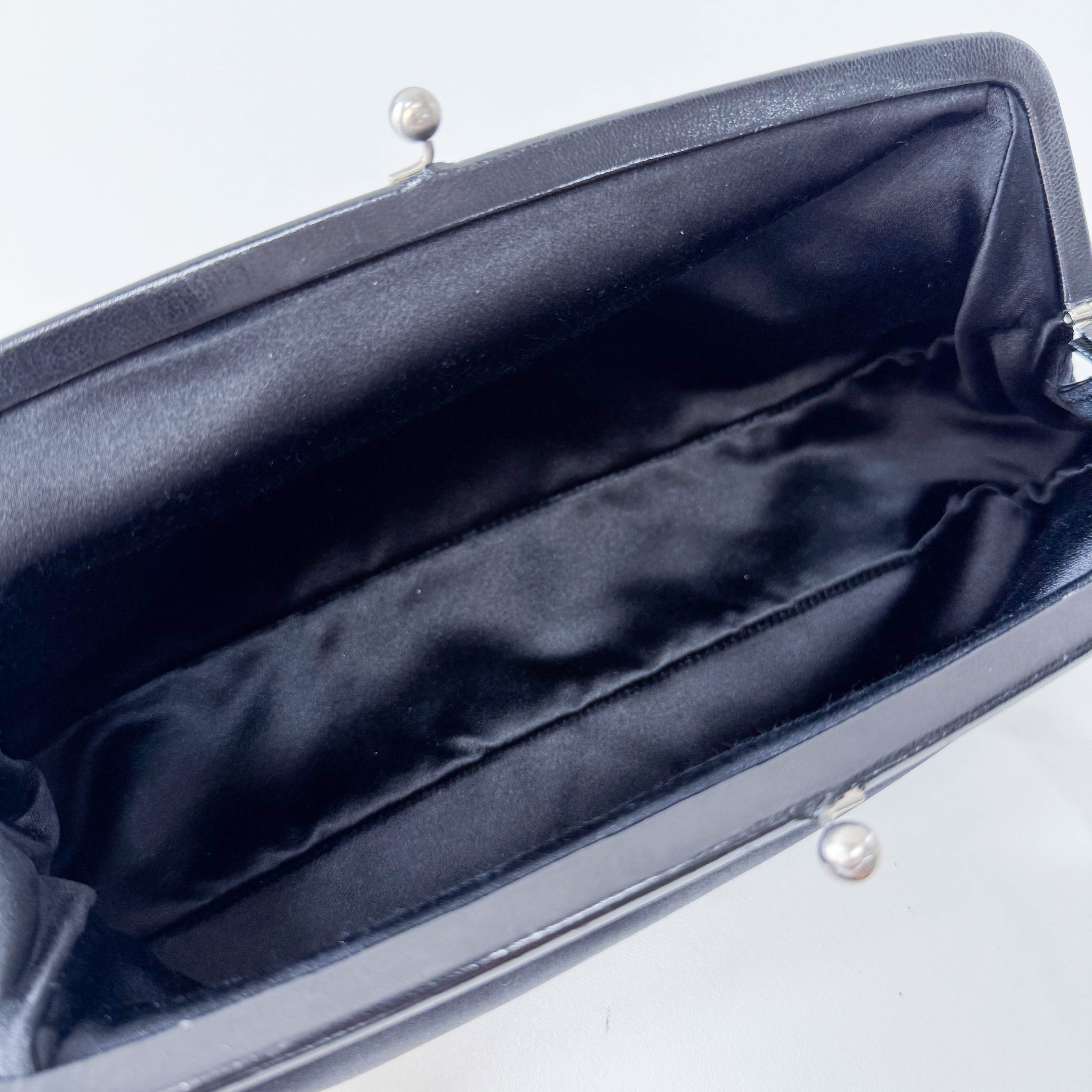 Mini Black Satin Chain Clutch Bag