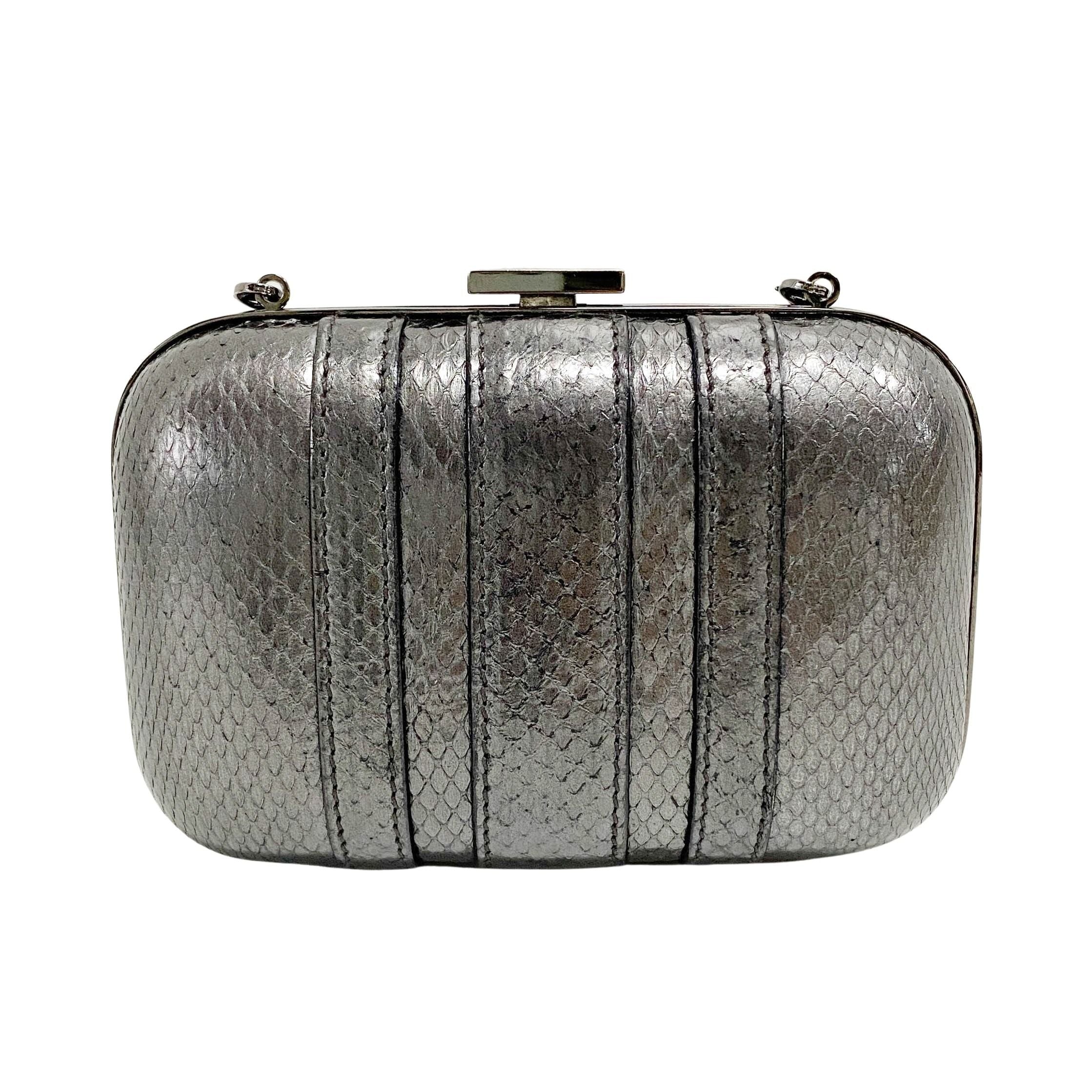 Pewter Metal Grey Python Embossed Hand Bag