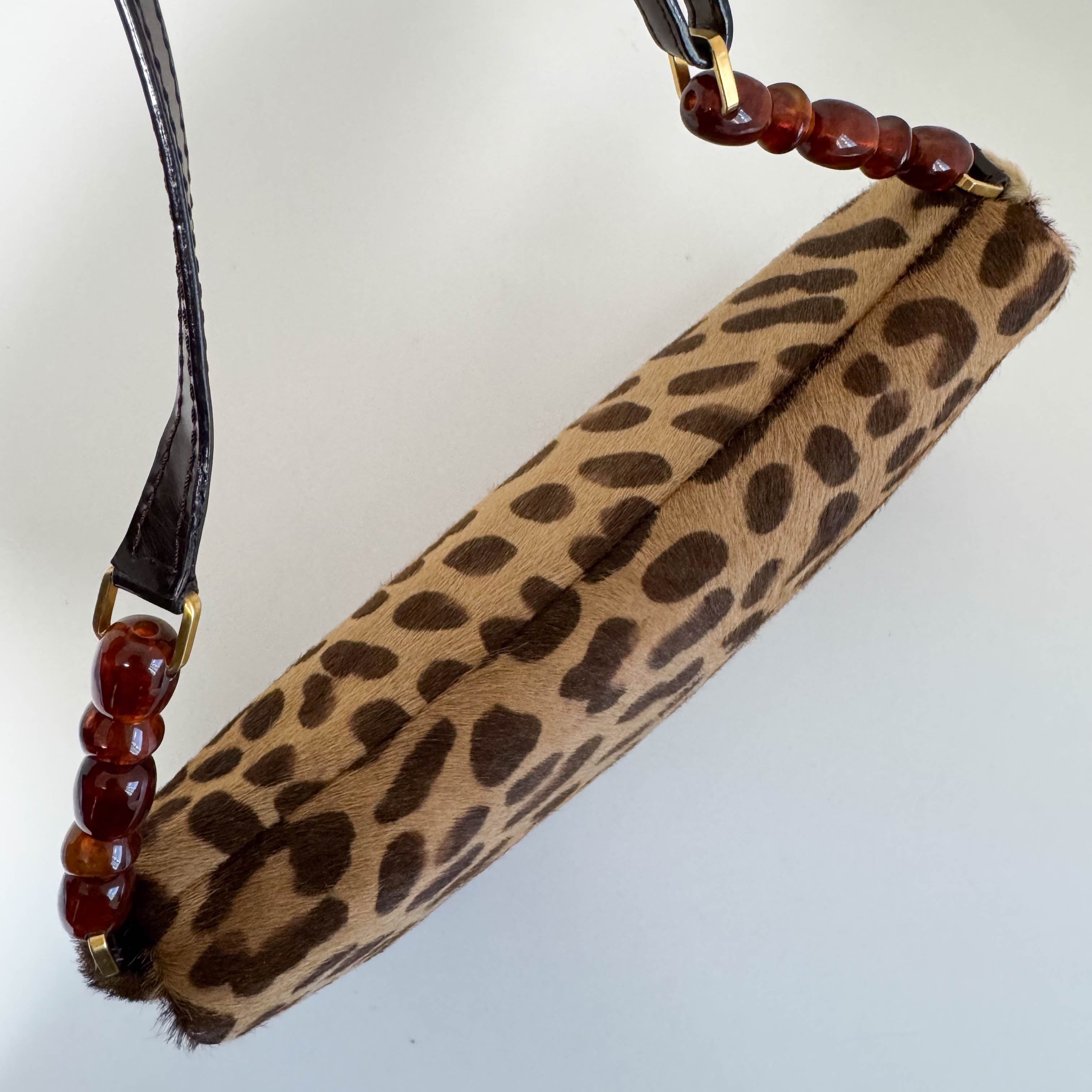 Malice Pearl Leopard Brown Leather Shoulder Bag