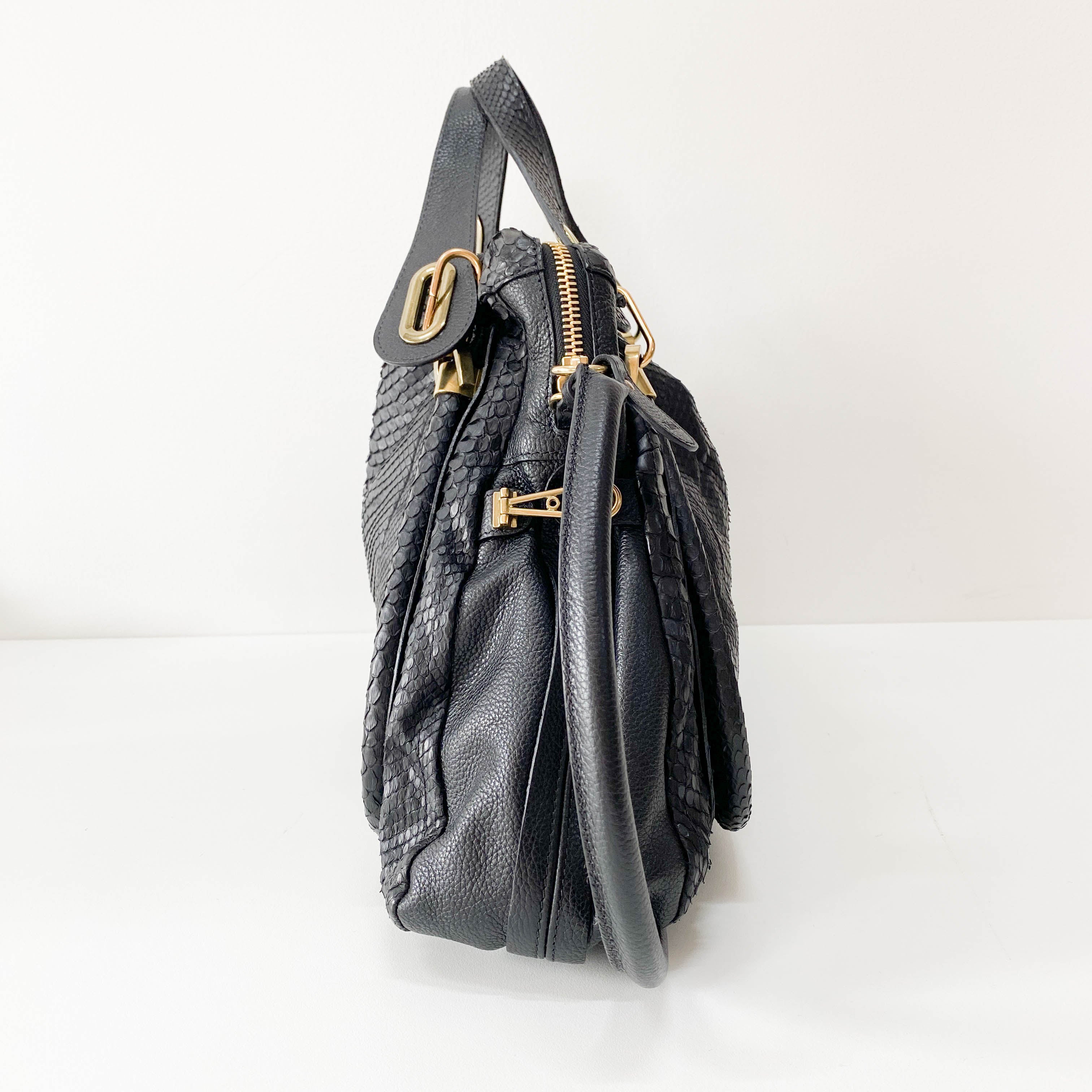 Paraty Black Embossed Lizzard Leather Two Way Bag