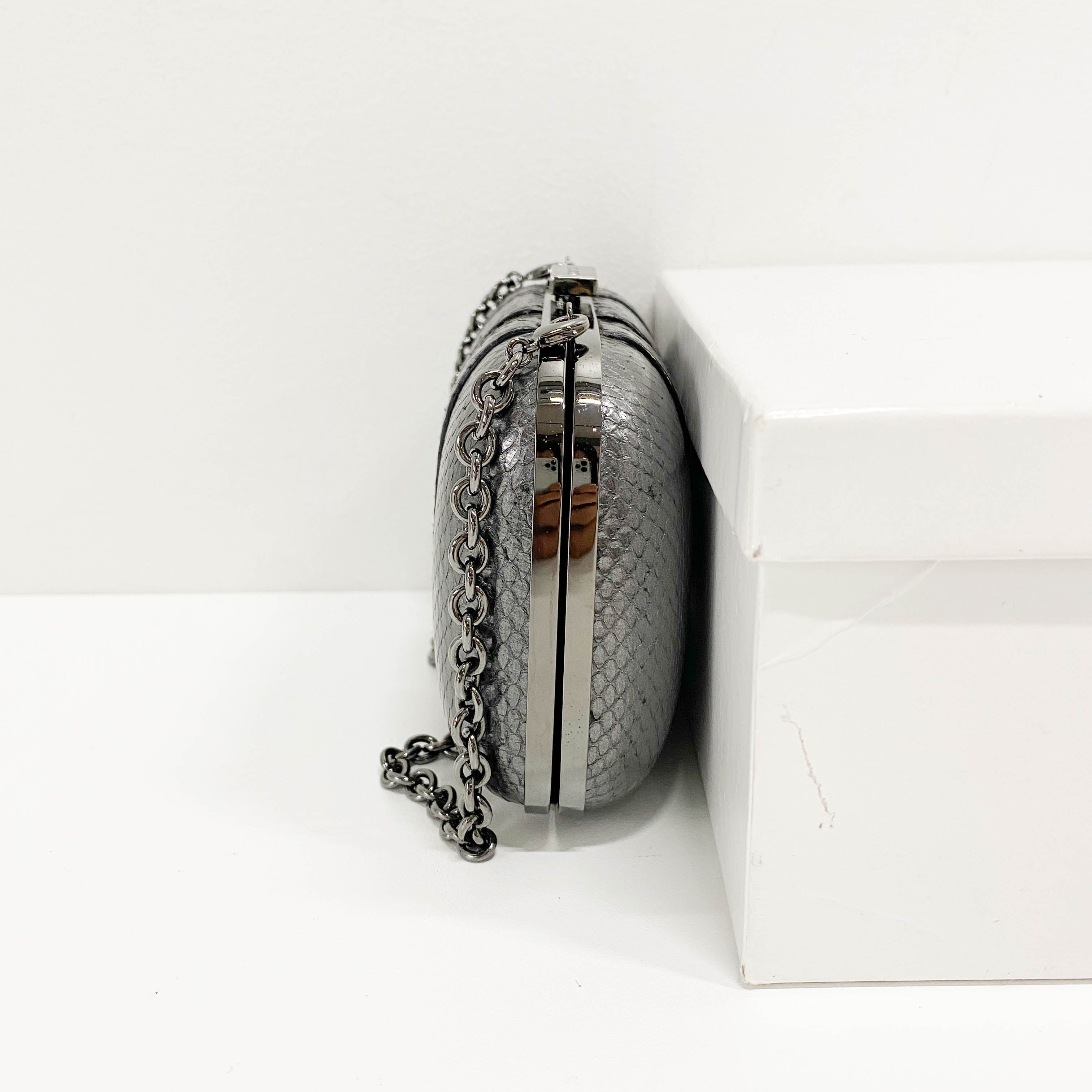 Pewter Metal Grey Python Embossed Hand Bag
