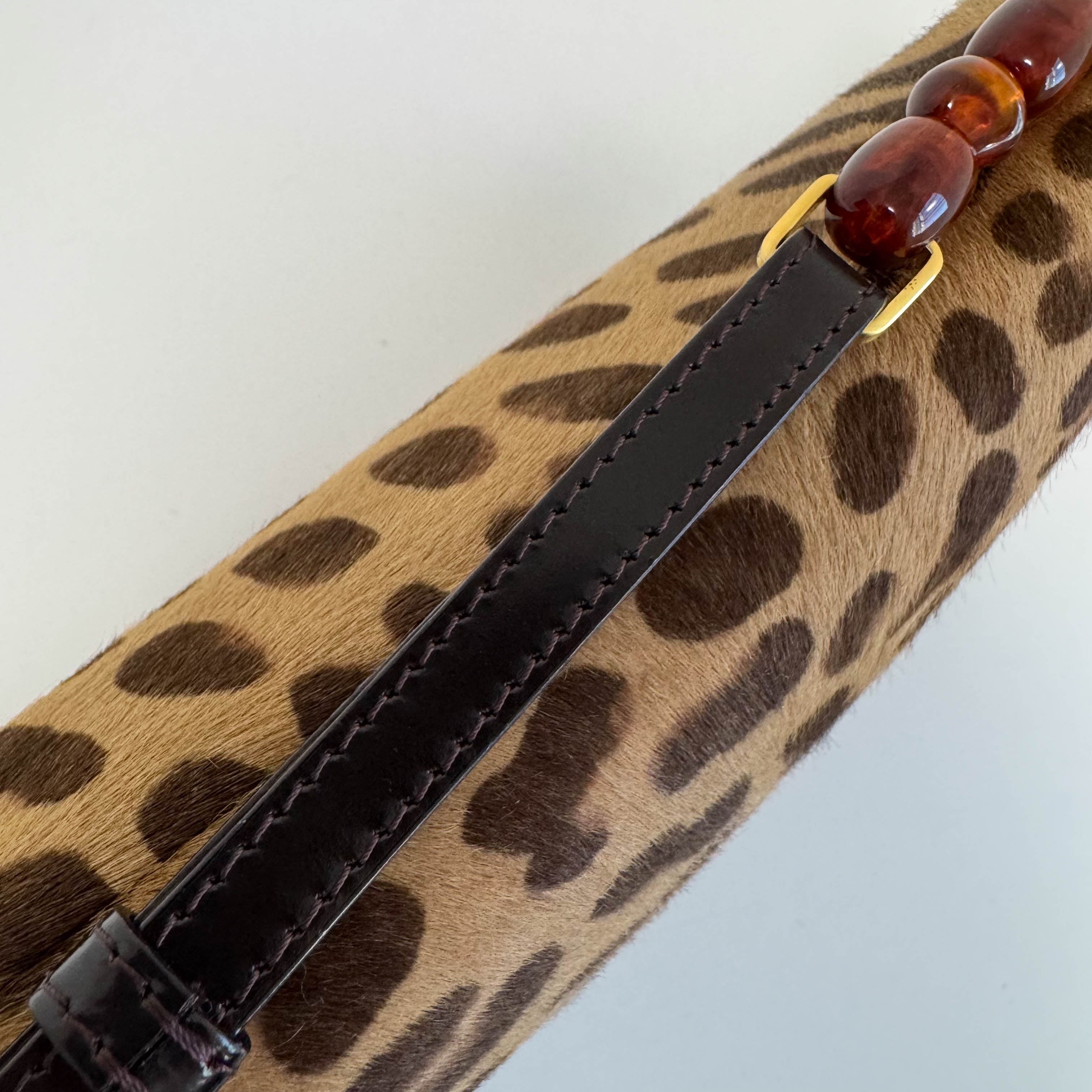 Malice Pearl Leopard Brown Leather Shoulder Bag