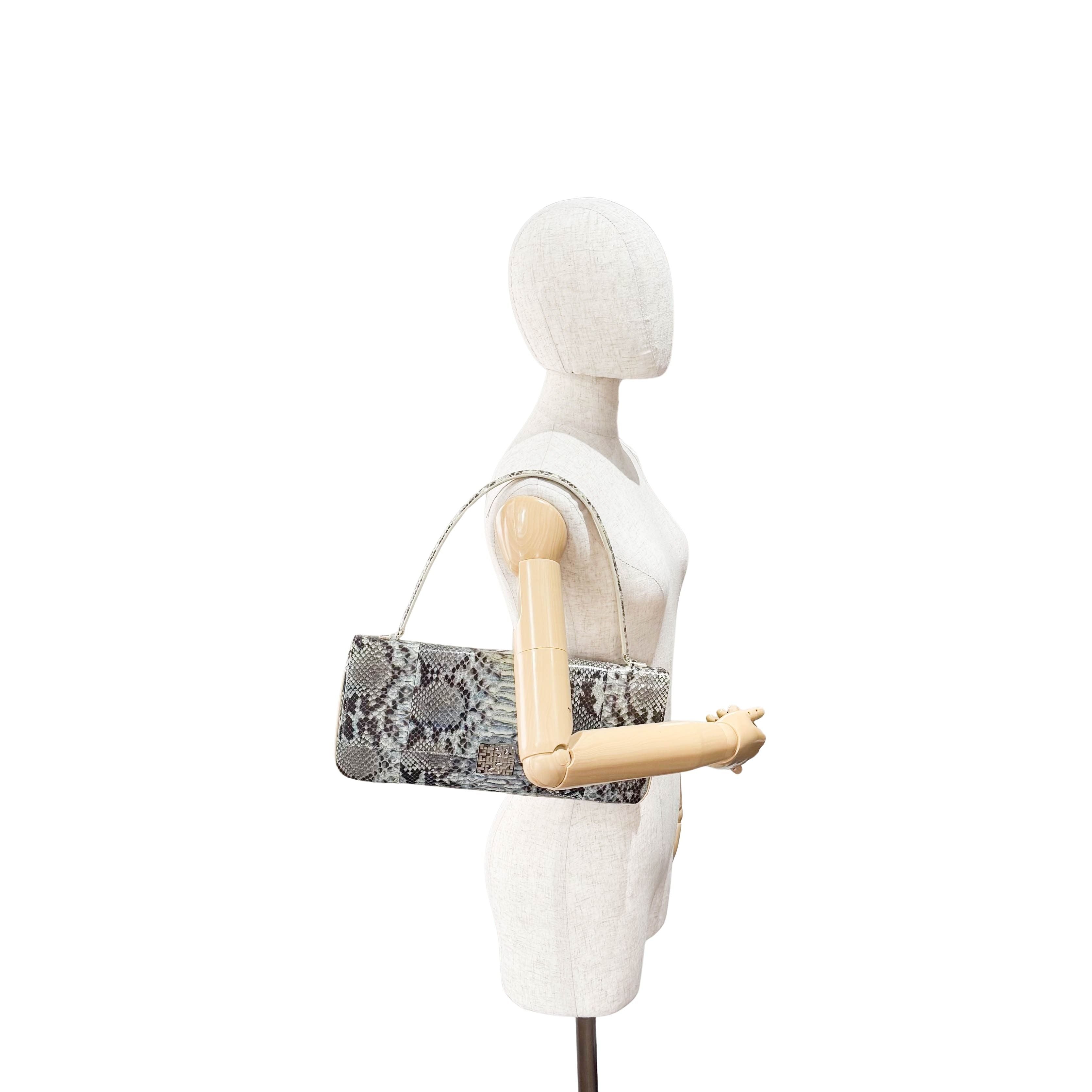 Blue Python Embossed Shoulder Bag