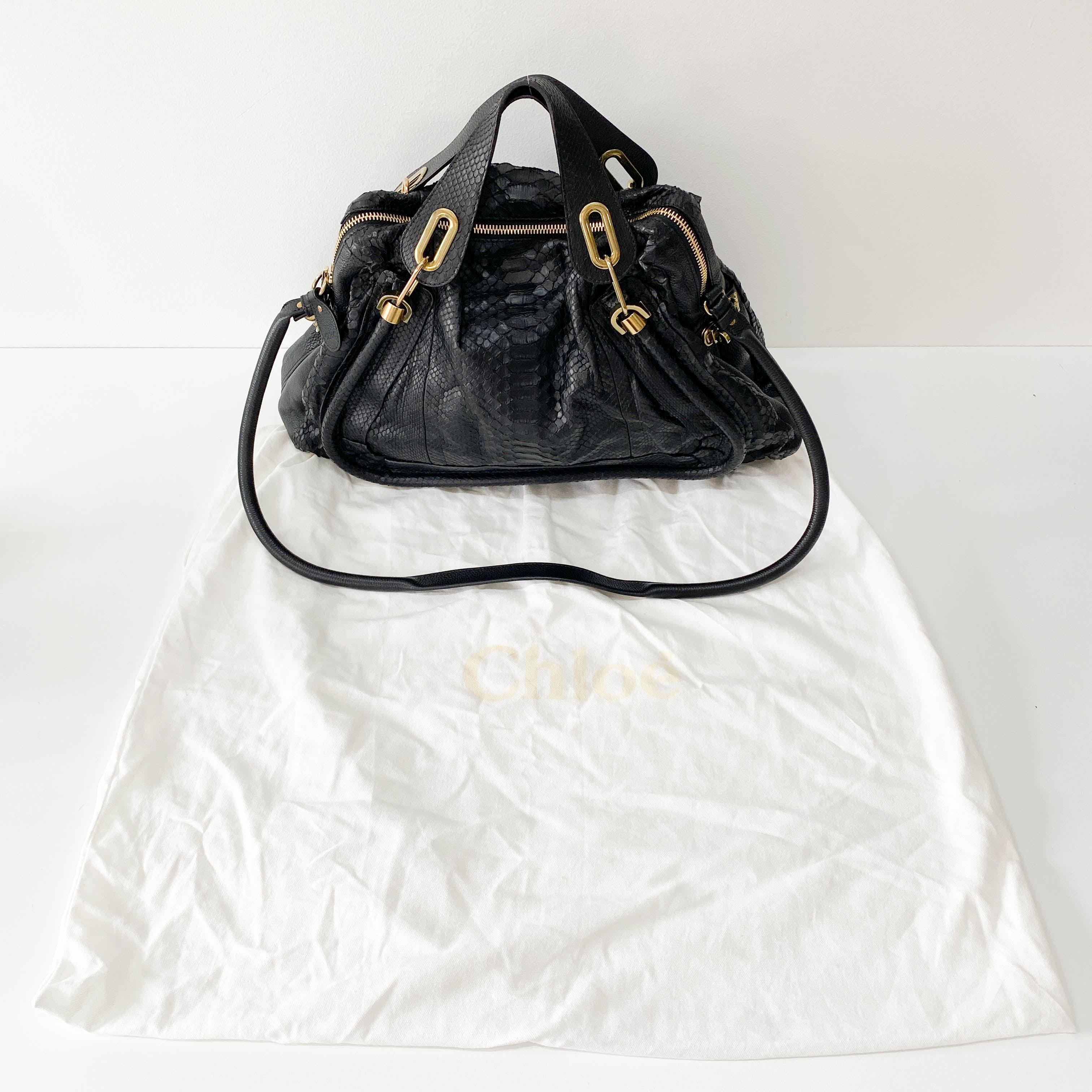 Paraty Black Embossed Lizzard Leather Two Way Bag