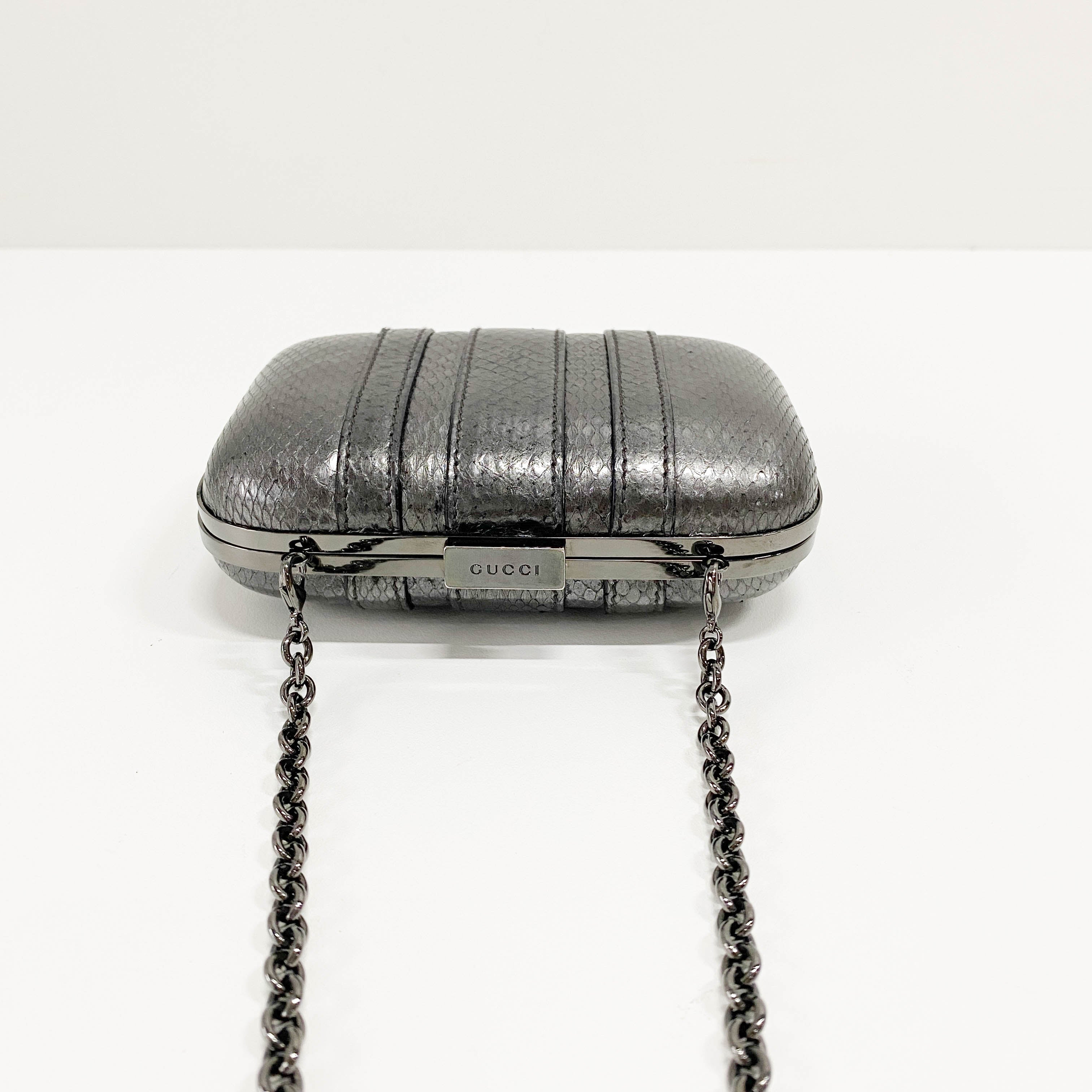 Pewter Metal Grey Python Embossed Hand Bag