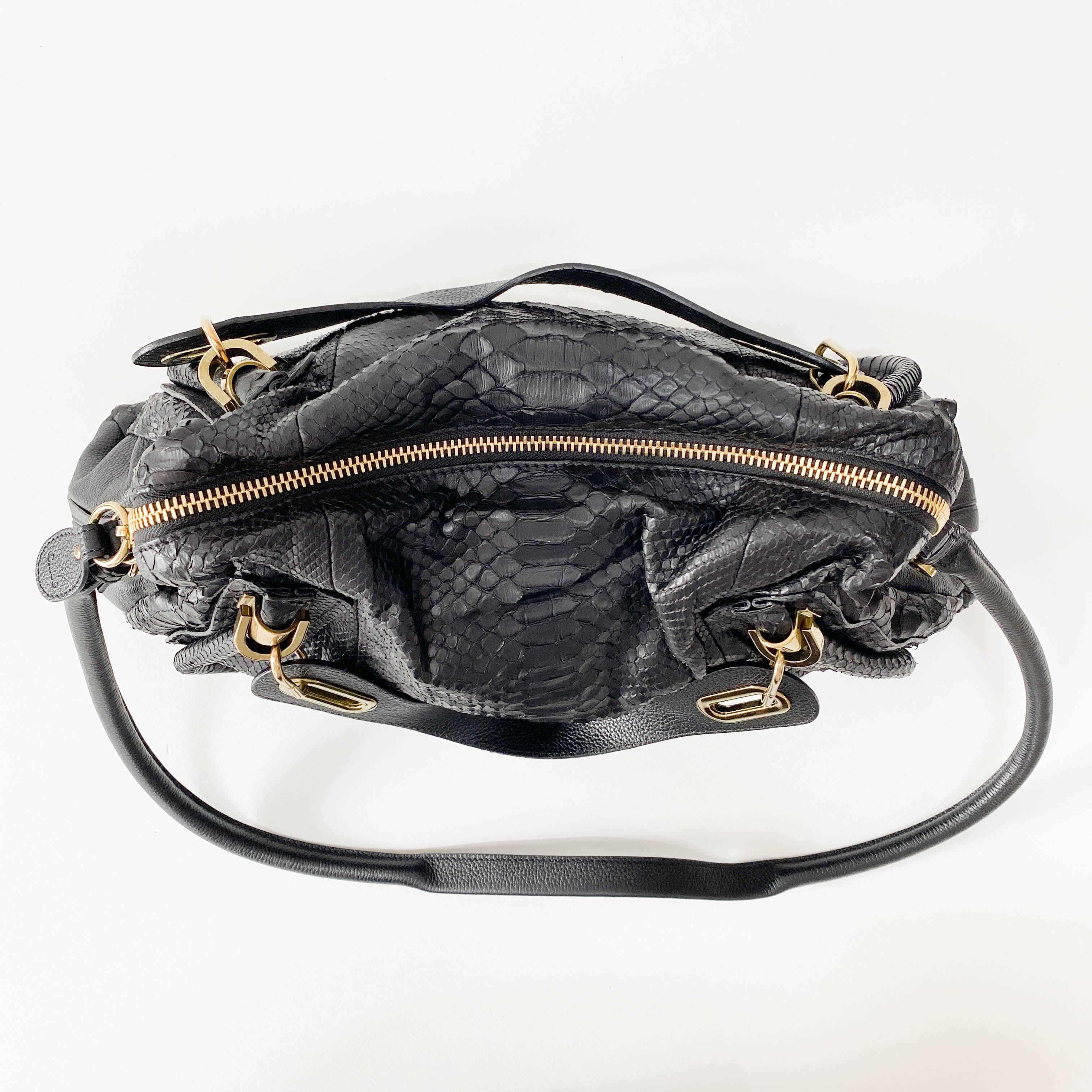 Paraty Black Embossed Lizzard Leather Two Way Bag