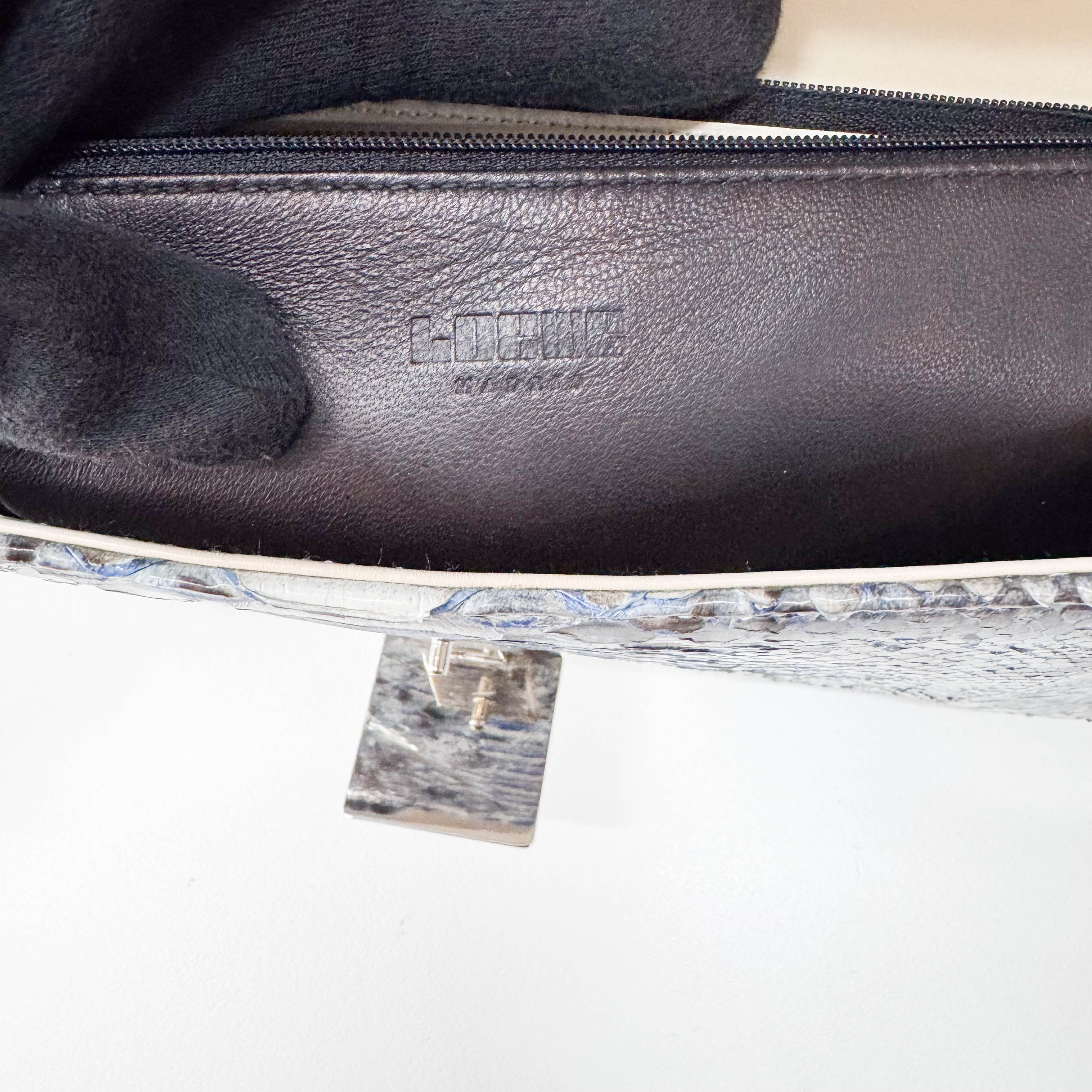 Blue Python Embossed Shoulder Bag