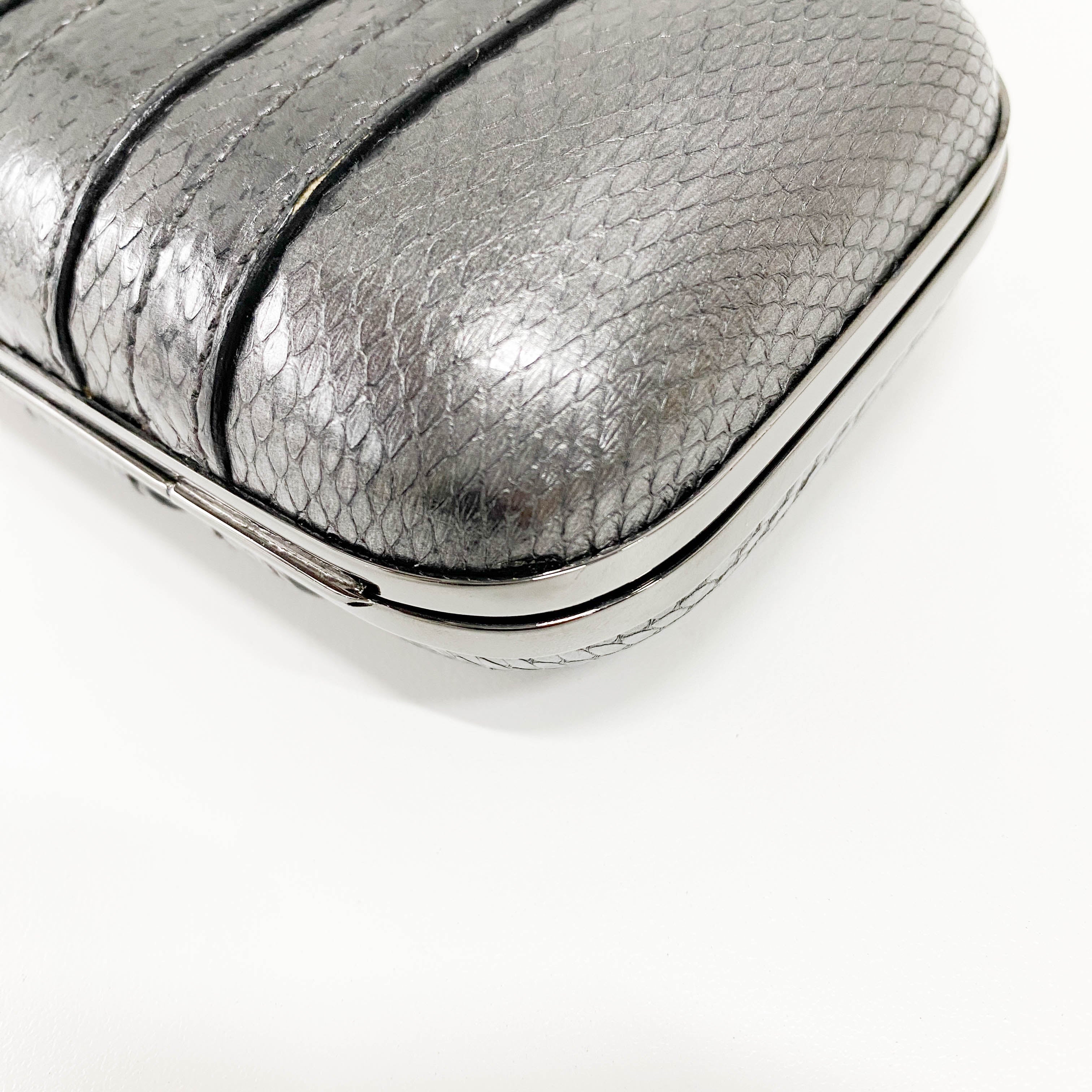 Pewter Metal Grey Python Embossed Hand Bag