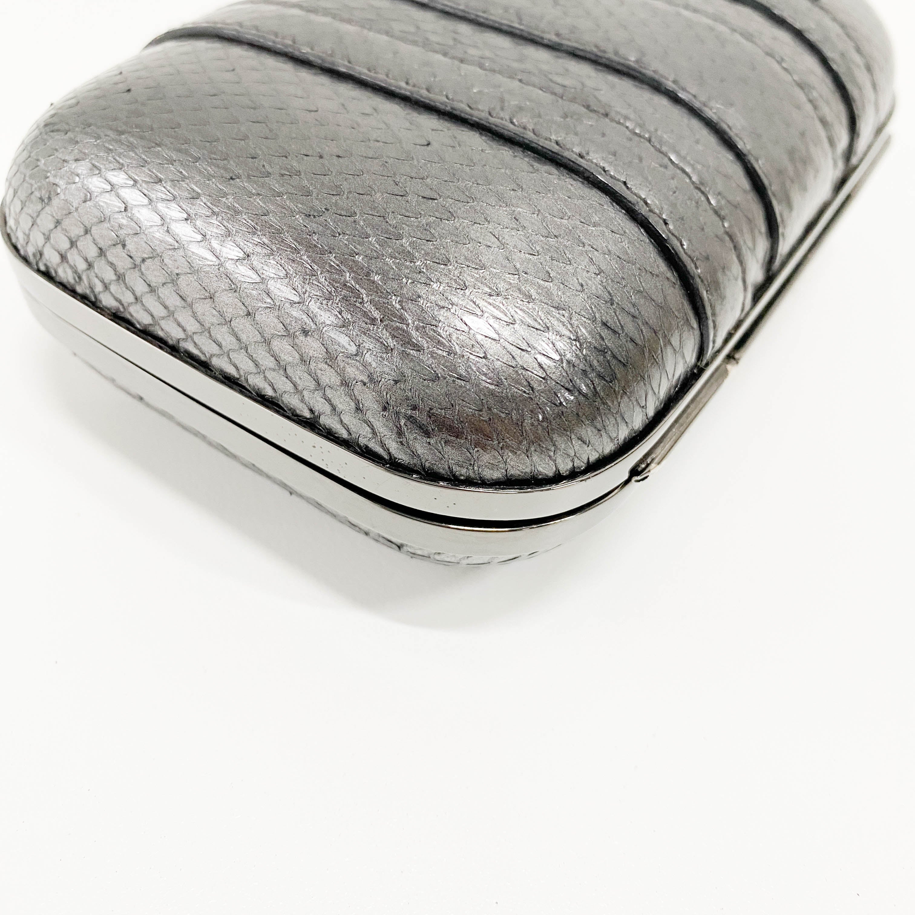 Pewter Metal Grey Python Embossed Hand Bag