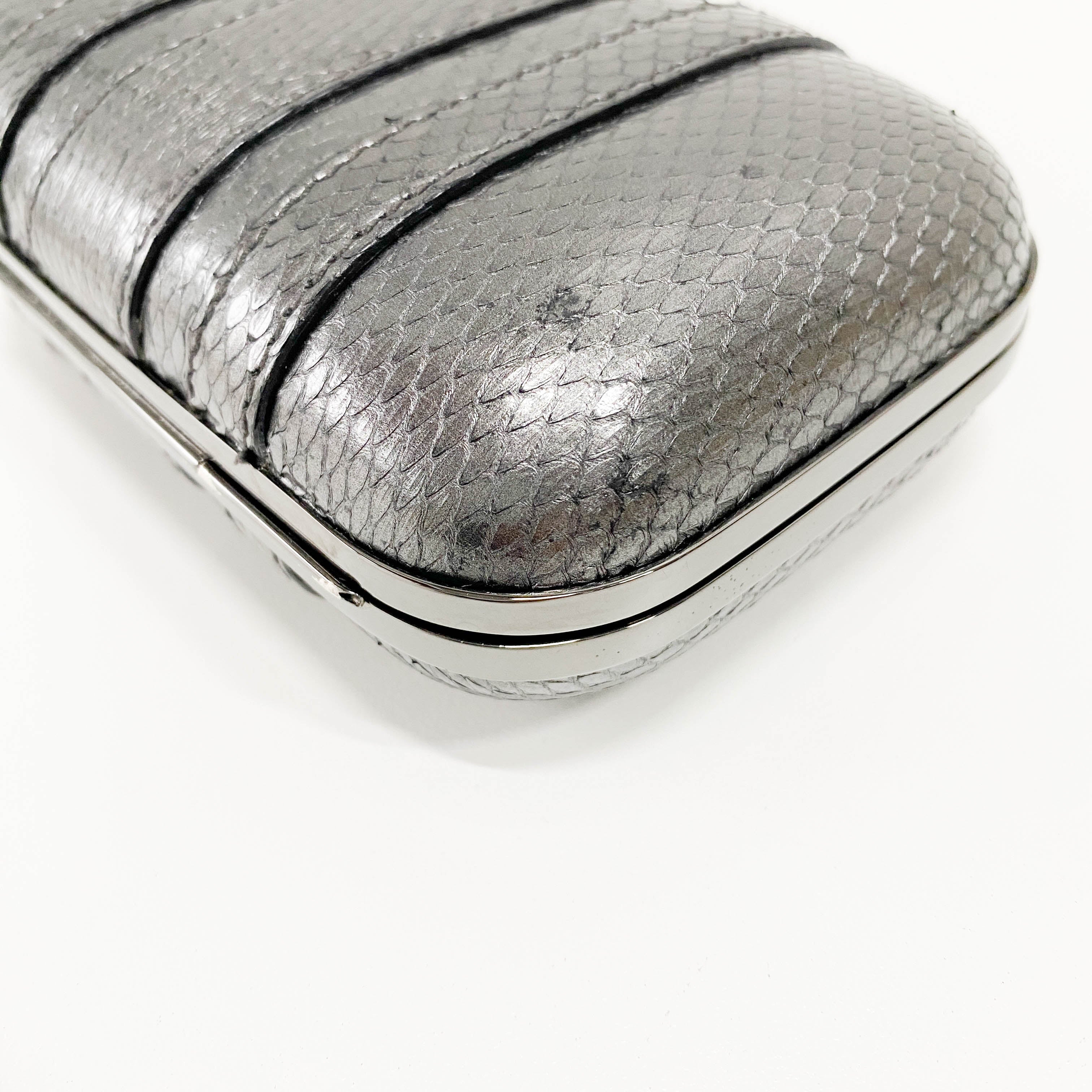 Pewter Metal Grey Python Embossed Hand Bag