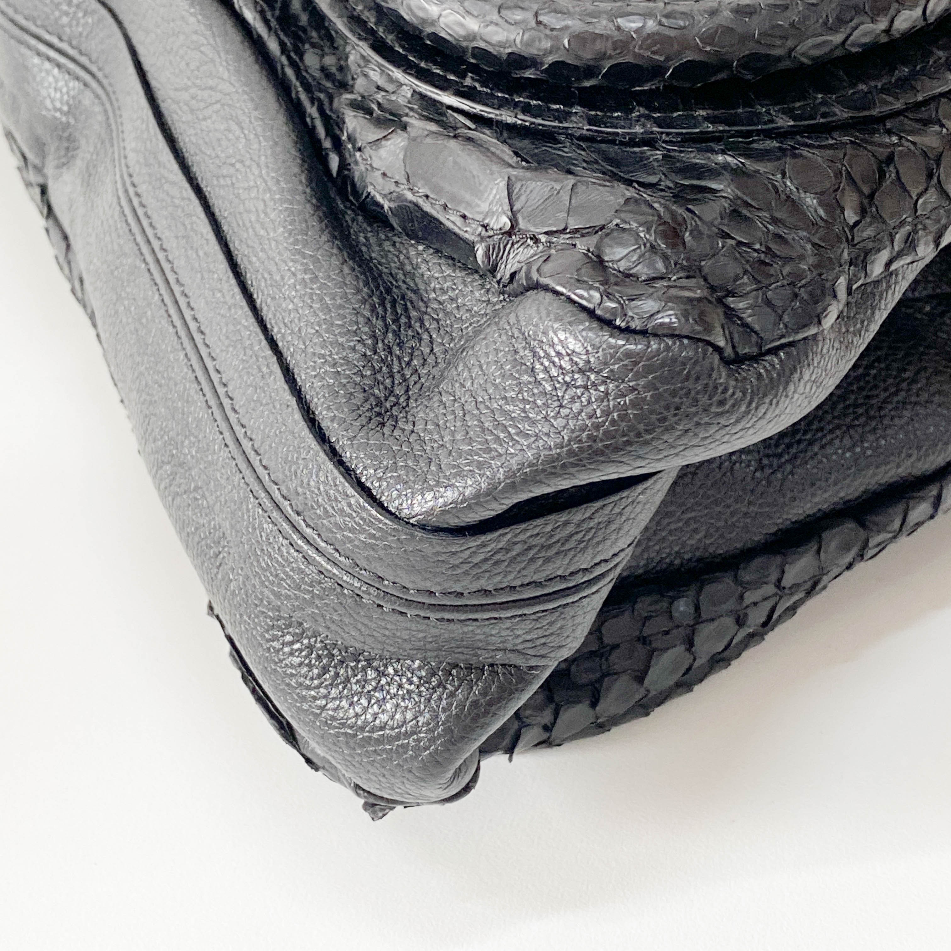 Paraty Black Embossed Lizzard Leather Two Way Bag