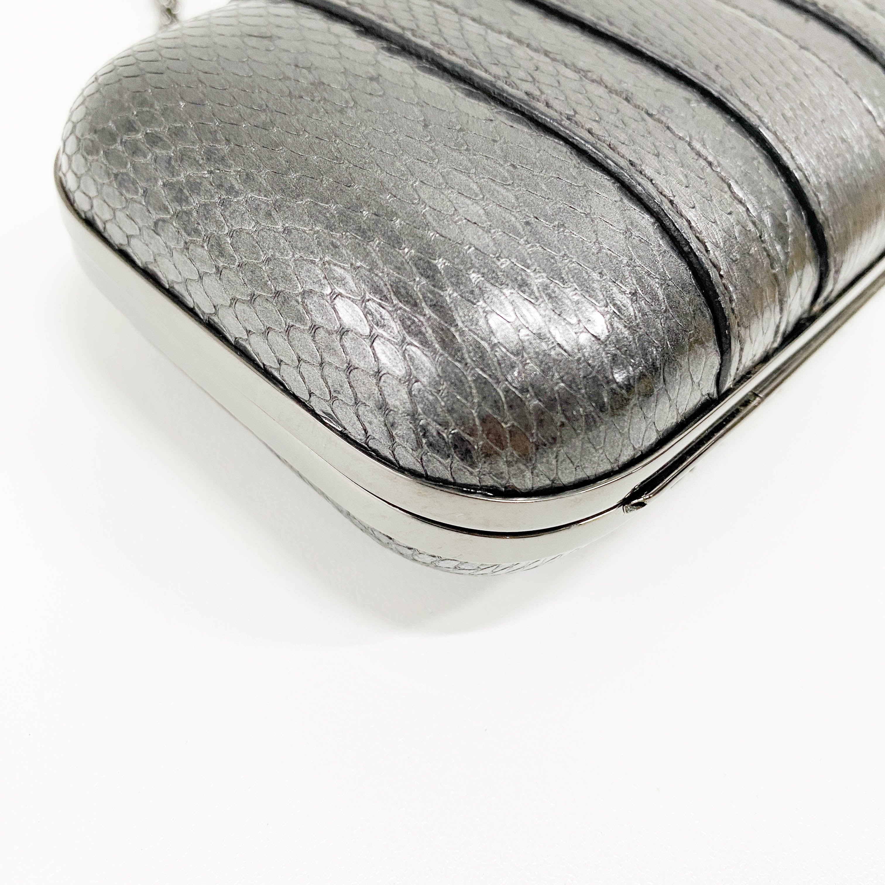 Pewter Metal Grey Python Embossed Hand Bag