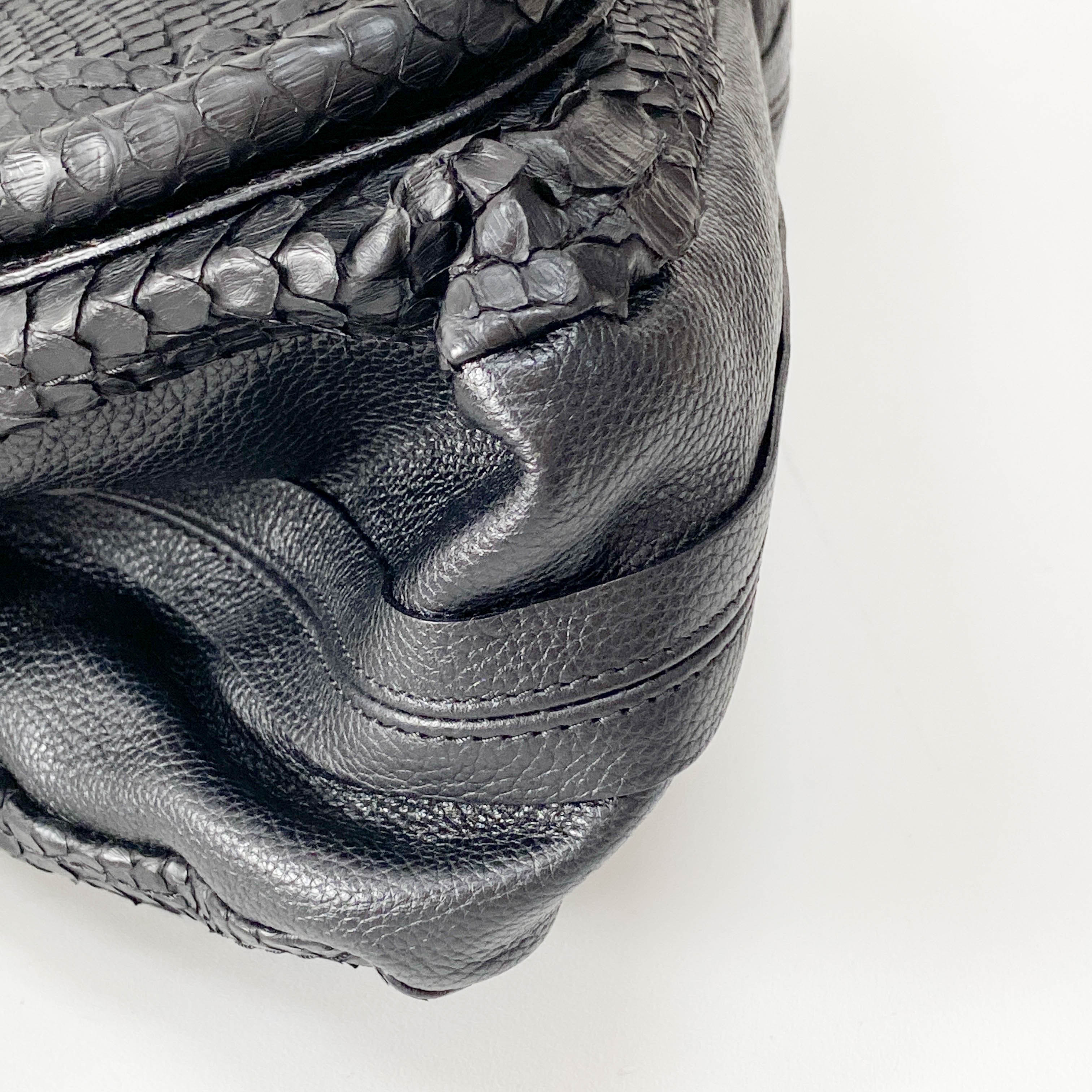 Paraty Black Embossed Lizzard Leather Two Way Bag