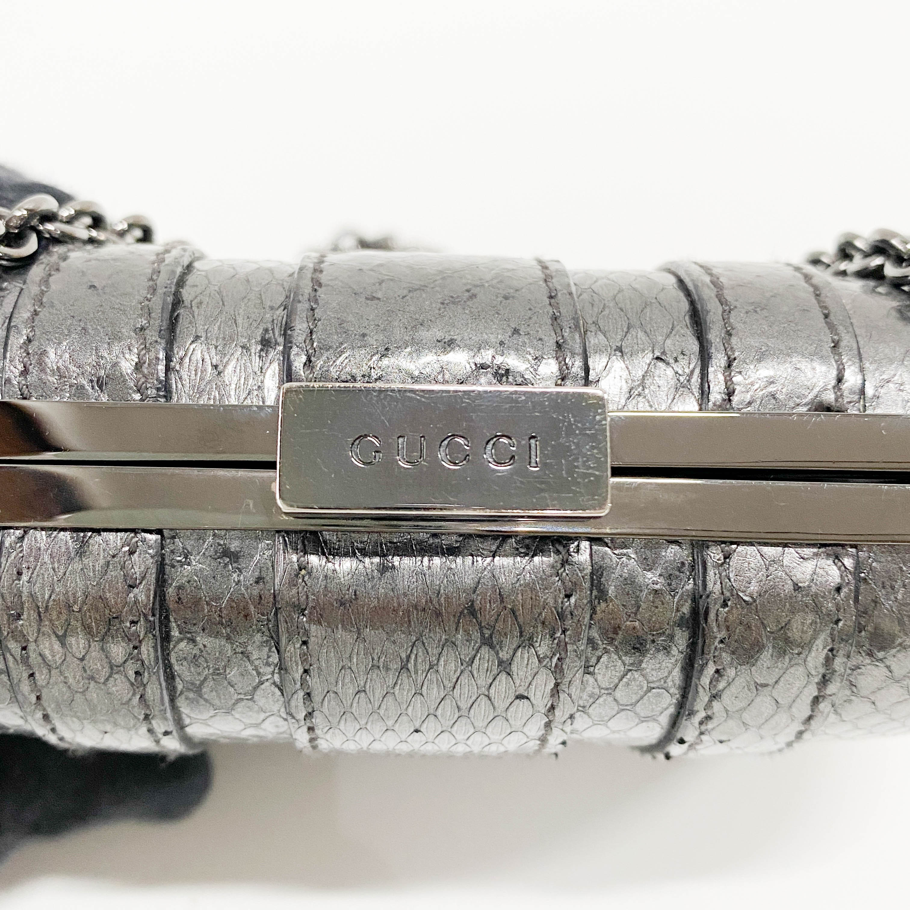 Pewter Metal Grey Python Embossed Hand Bag