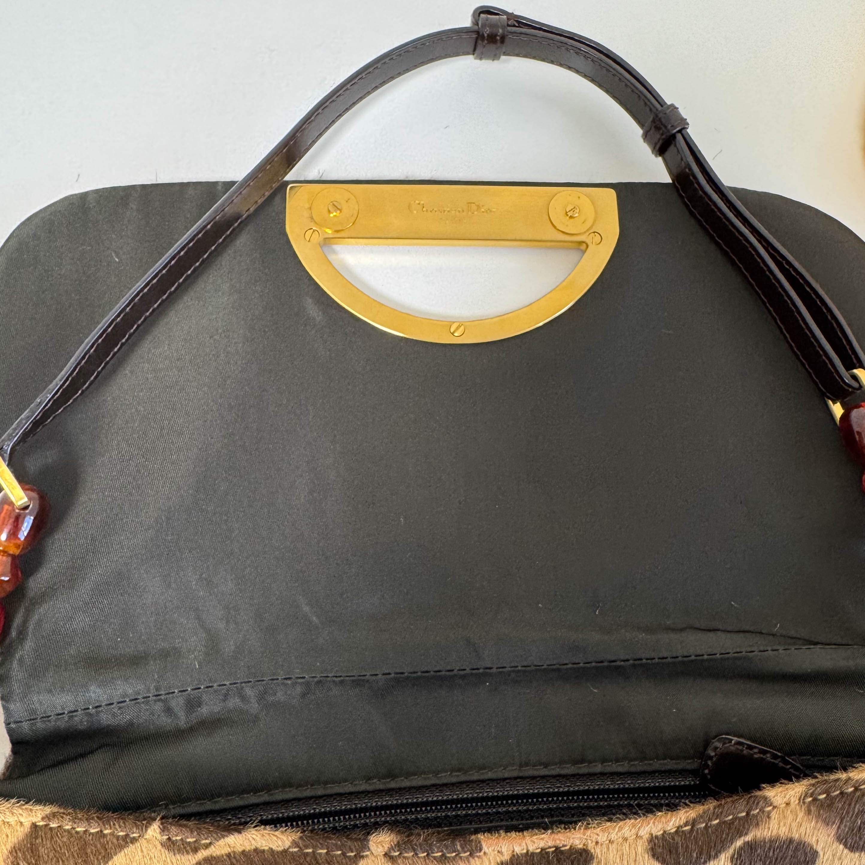 Malice Pearl Leopard Brown Leather Shoulder Bag