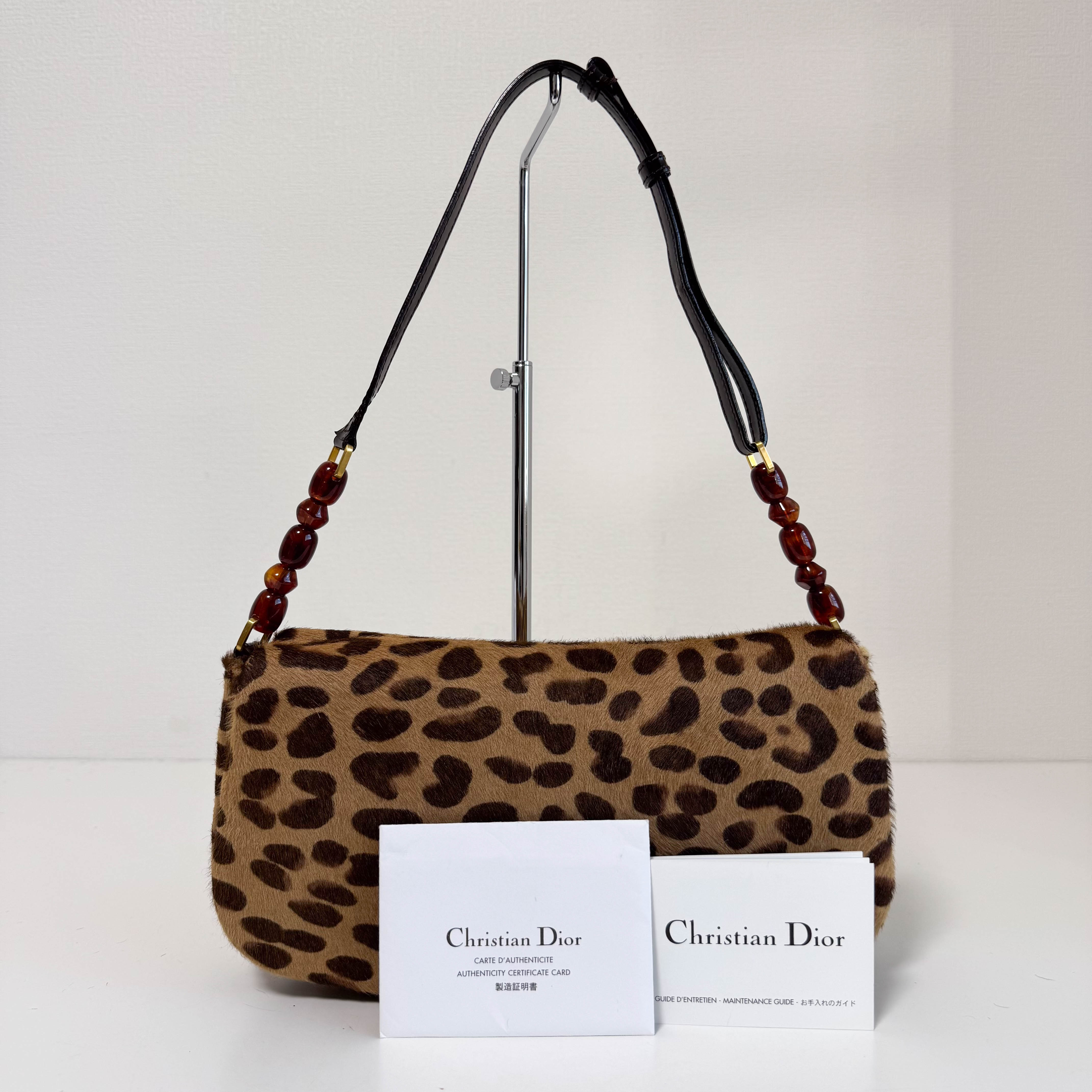 Malice Pearl Leopard Brown Leather Shoulder Bag