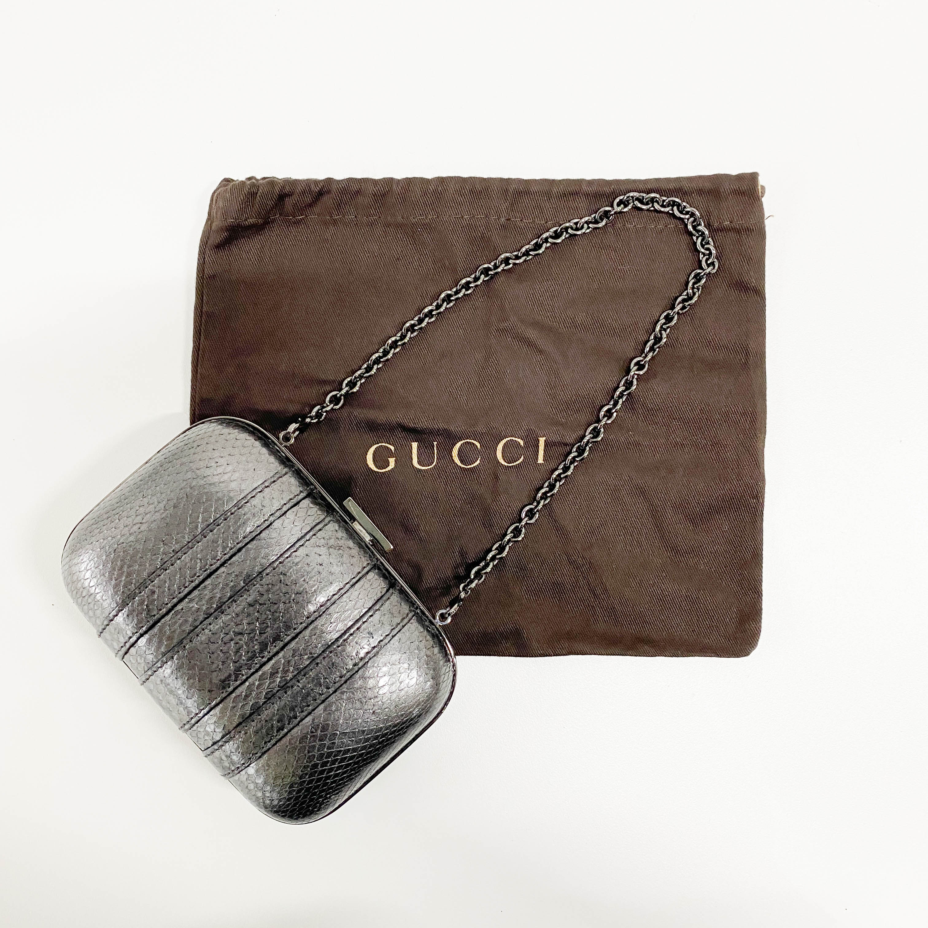 Pewter Metal Grey Python Embossed Hand Bag