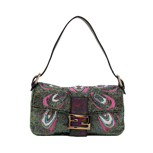 Baguette Multi-color Embroidered Beaded Shoulder Bag