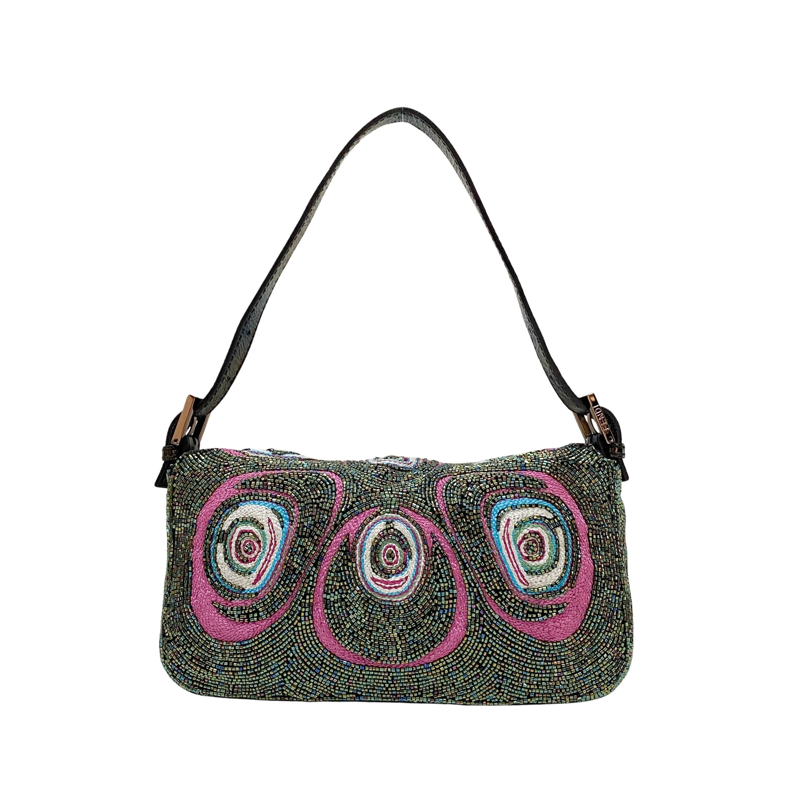 Baguette Multi-color Embroidered Beaded Shoulder Bag