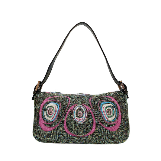 Baguette Multi-color Embroidered Beaded Shoulder Bag