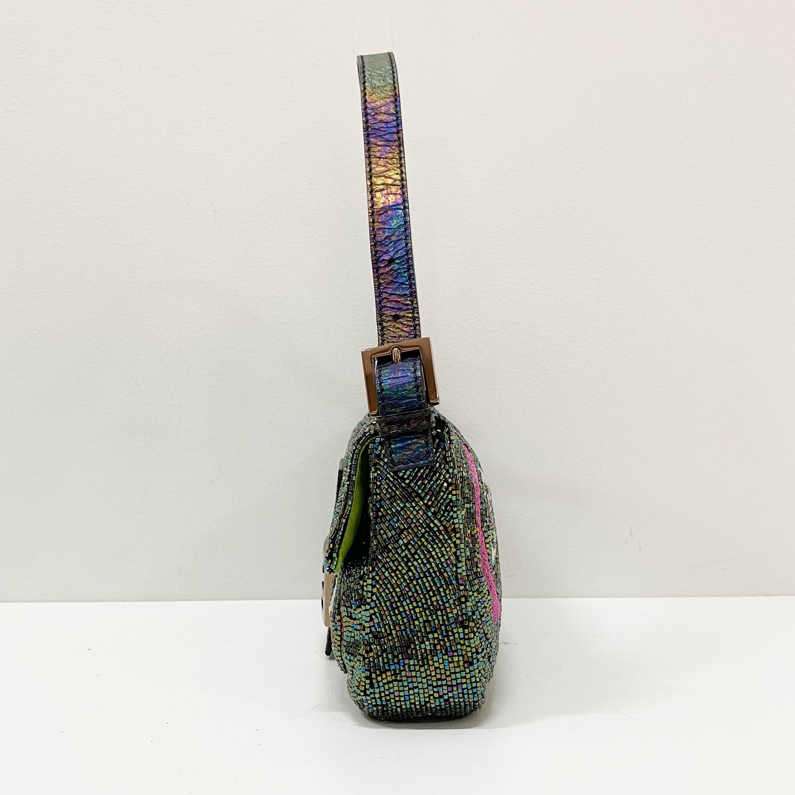 Baguette Multi-color Embroidered Beaded Shoulder Bag