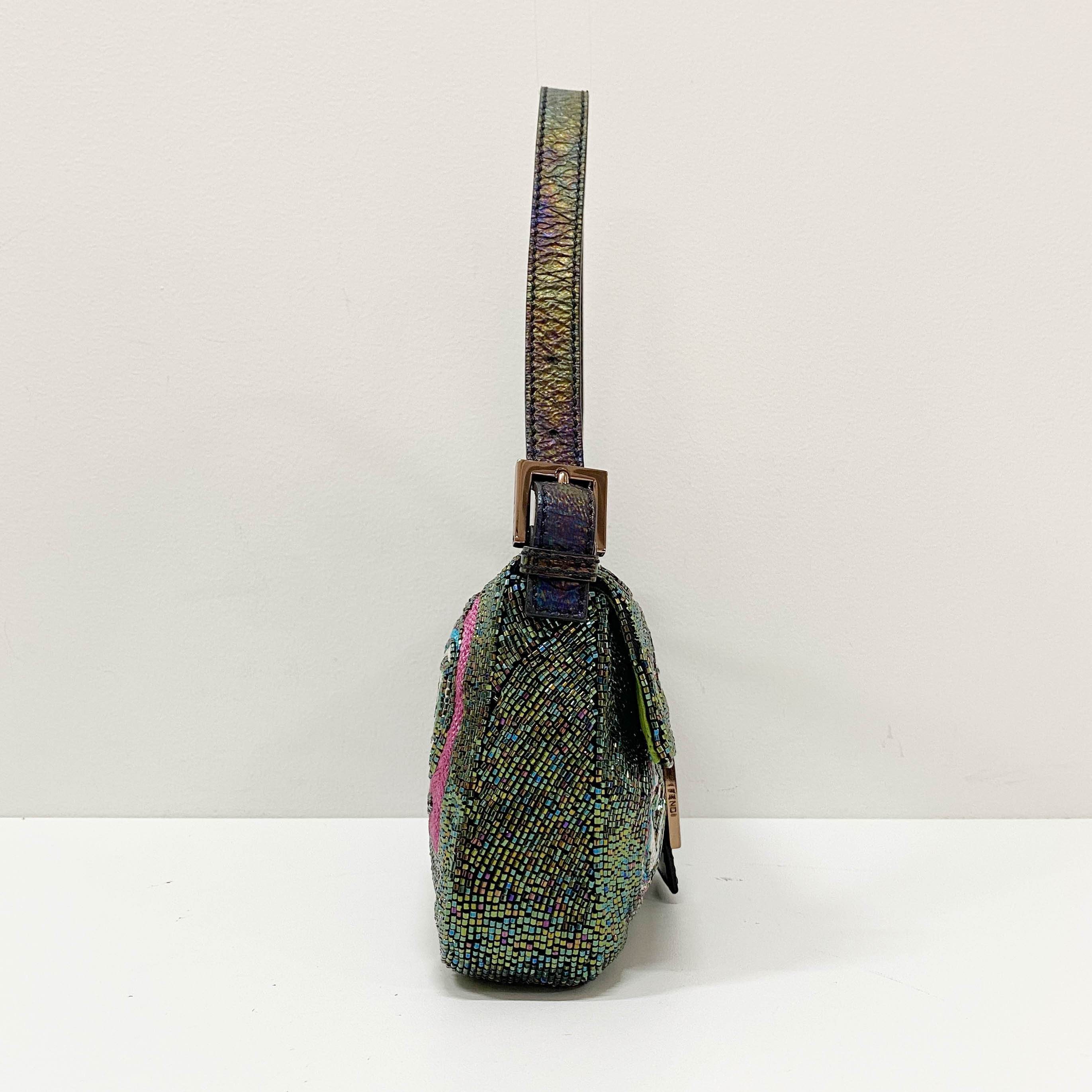 Baguette Multi-color Embroidered Beaded Shoulder Bag