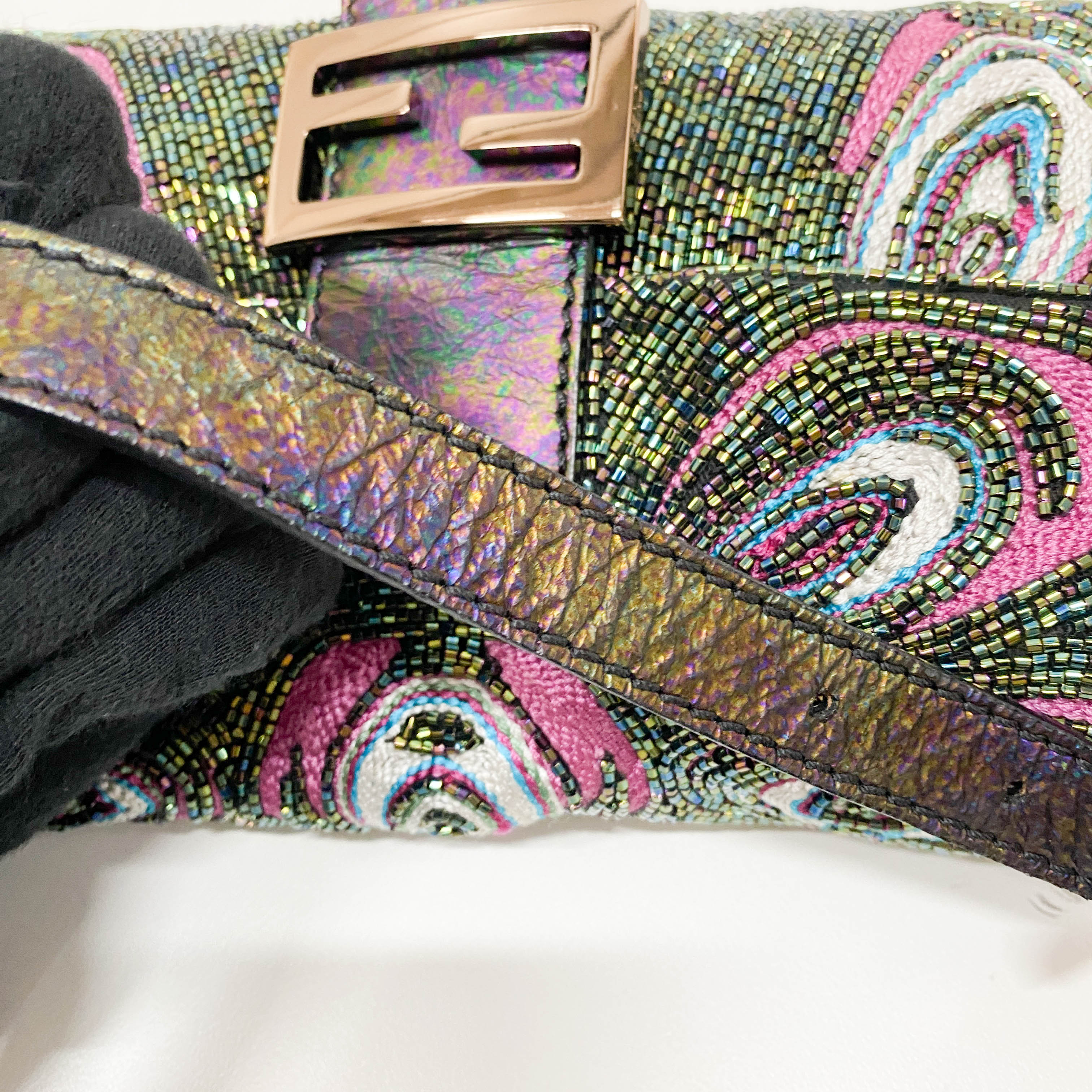 Baguette Multi-color Embroidered Beaded Shoulder Bag