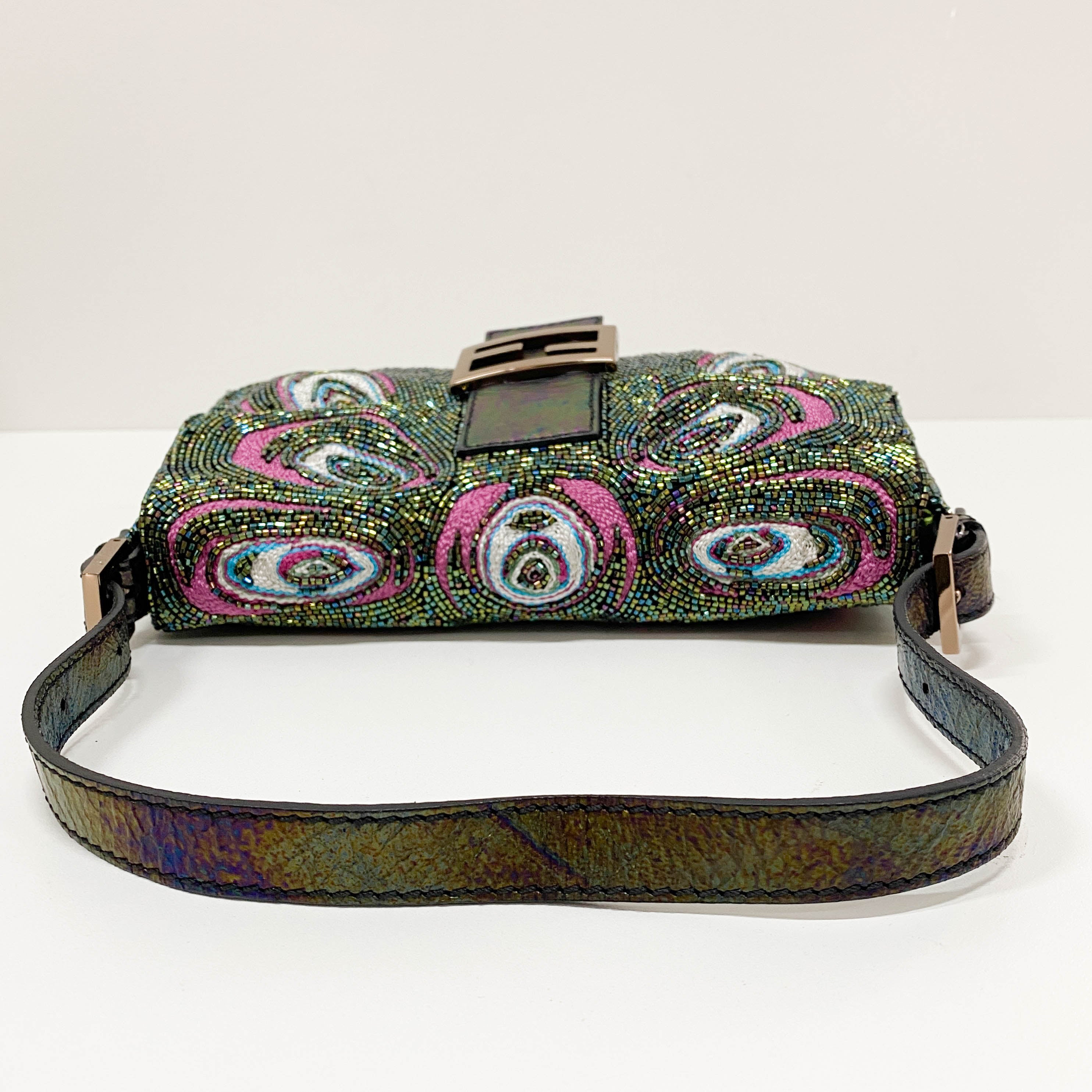 Baguette Multi-color Embroidered Beaded Shoulder Bag