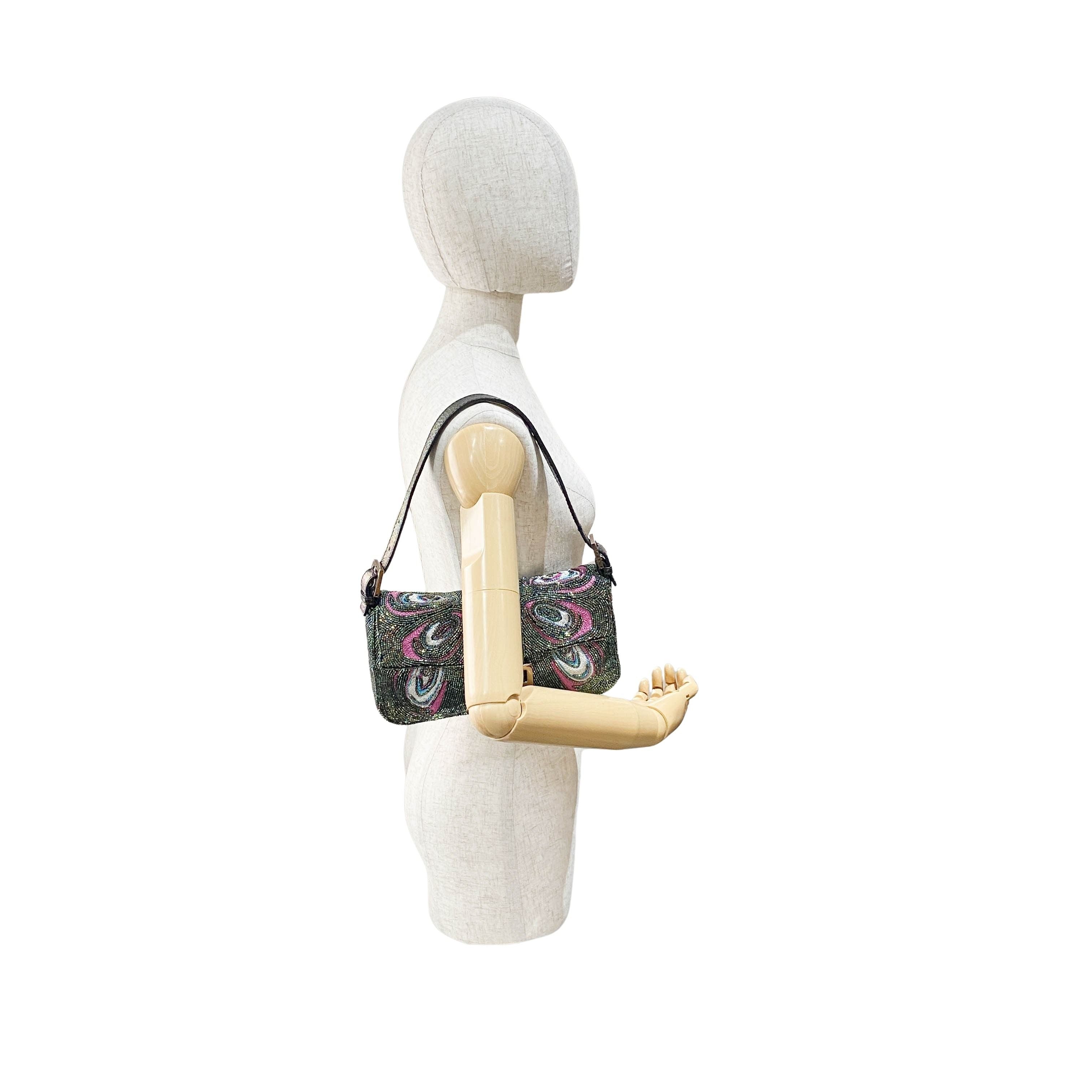 Baguette Multi-color Embroidered Beaded Shoulder Bag