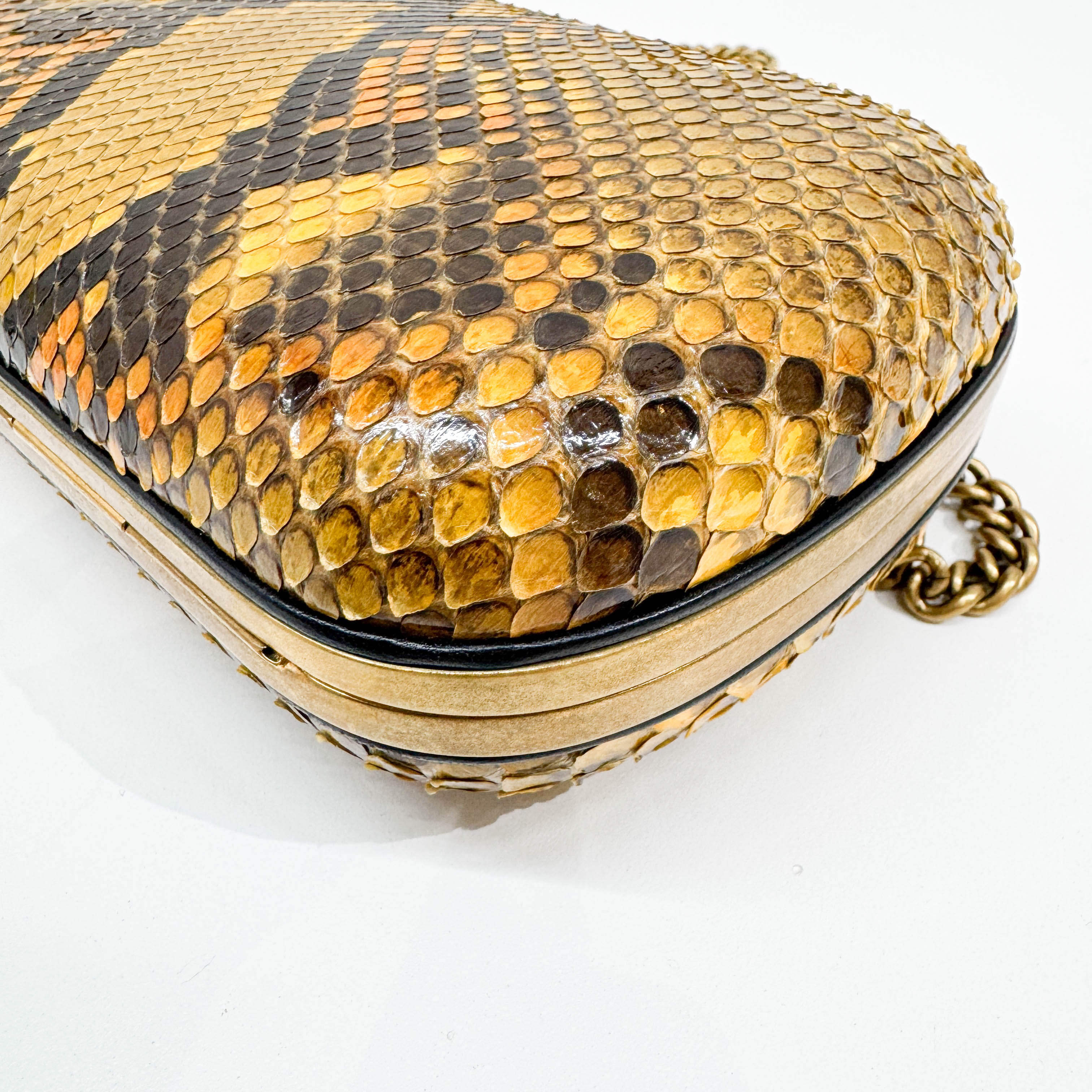 Rhinestone Butterfly Lock Black & Yellow Python Print Embossed Leather Crossbody Bag