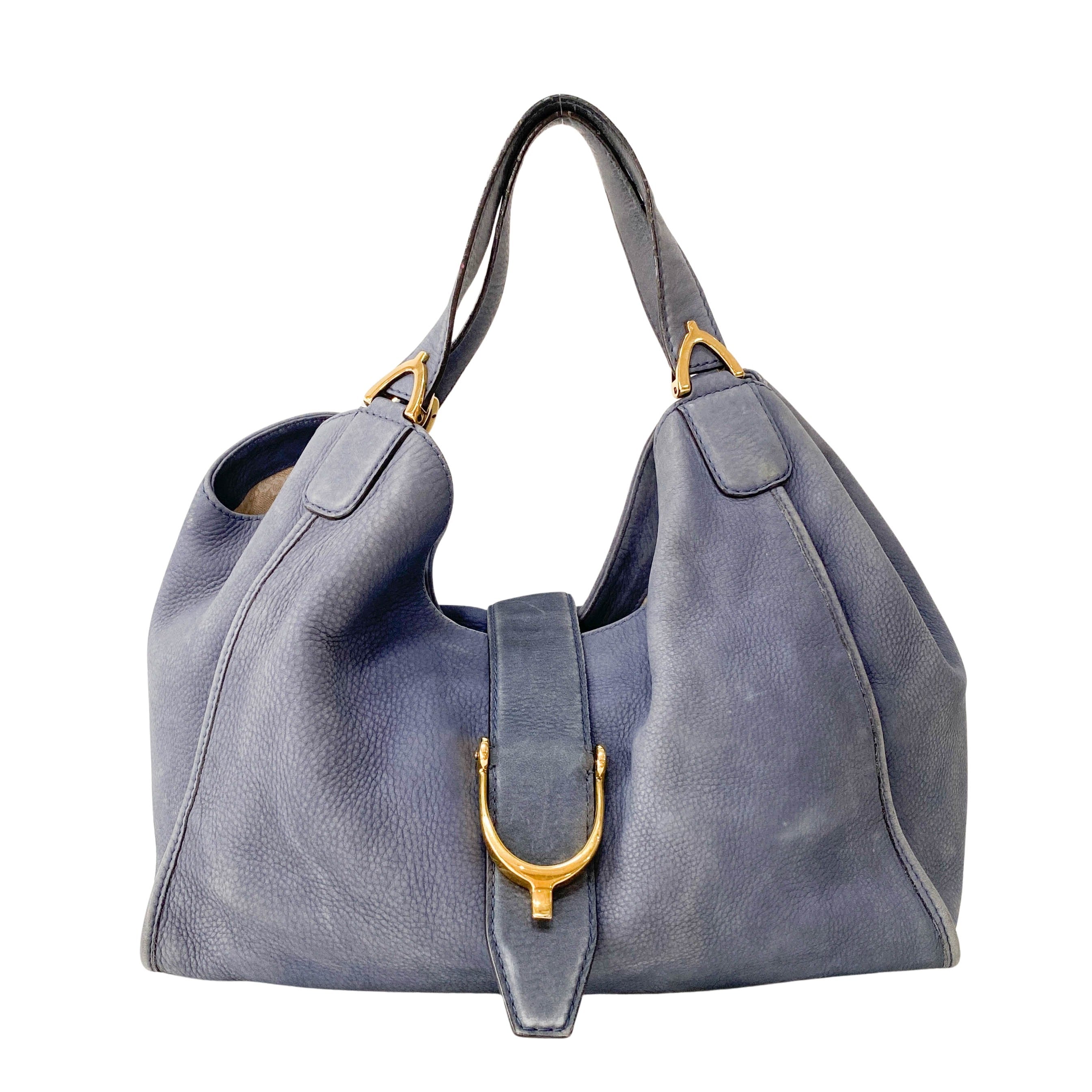 Horsebit Blue Leather Hobo Bag