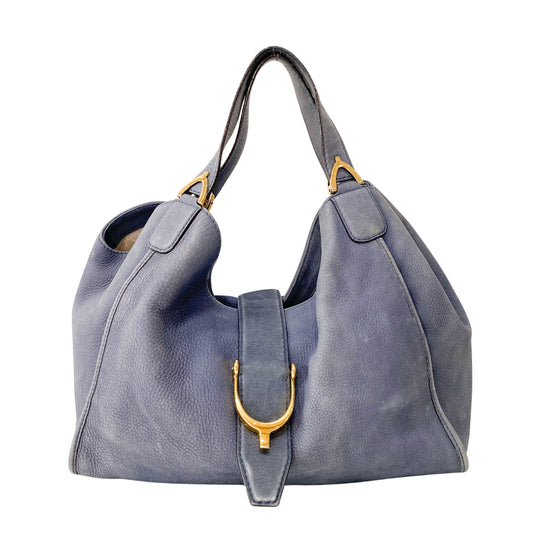 Horsebit Blue Leather Hobo Bag