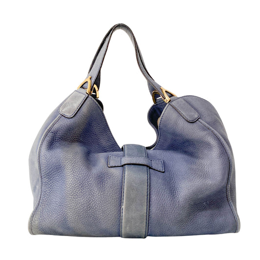 Horsebit Blue Leather Hobo Bag