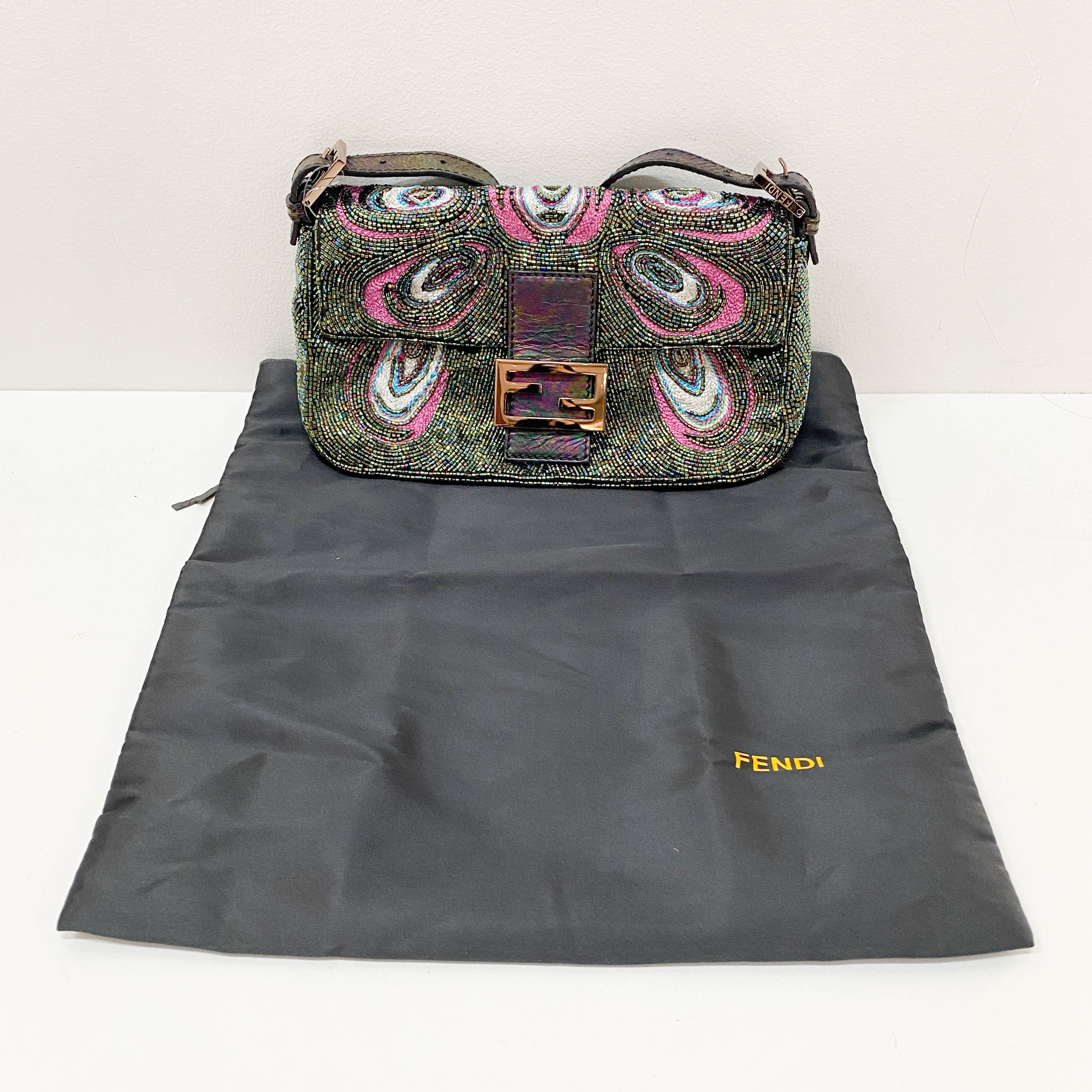 Baguette Multi-color Embroidered Beaded Shoulder Bag