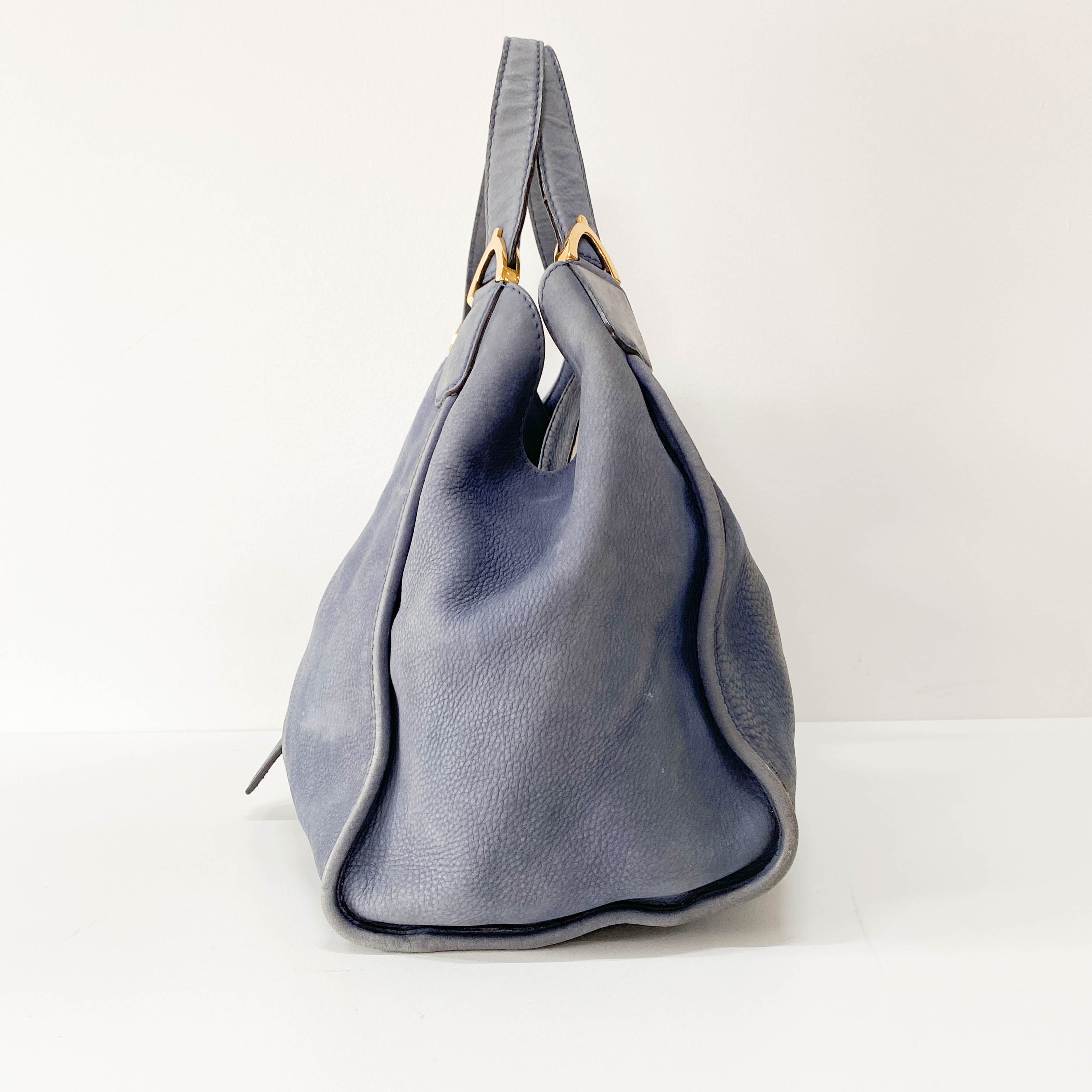 Horsebit Blue Leather Hobo Bag